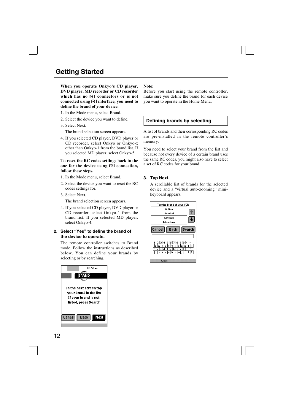 Getting started | Onkyo USR-5RF User Manual | Page 12 / 44