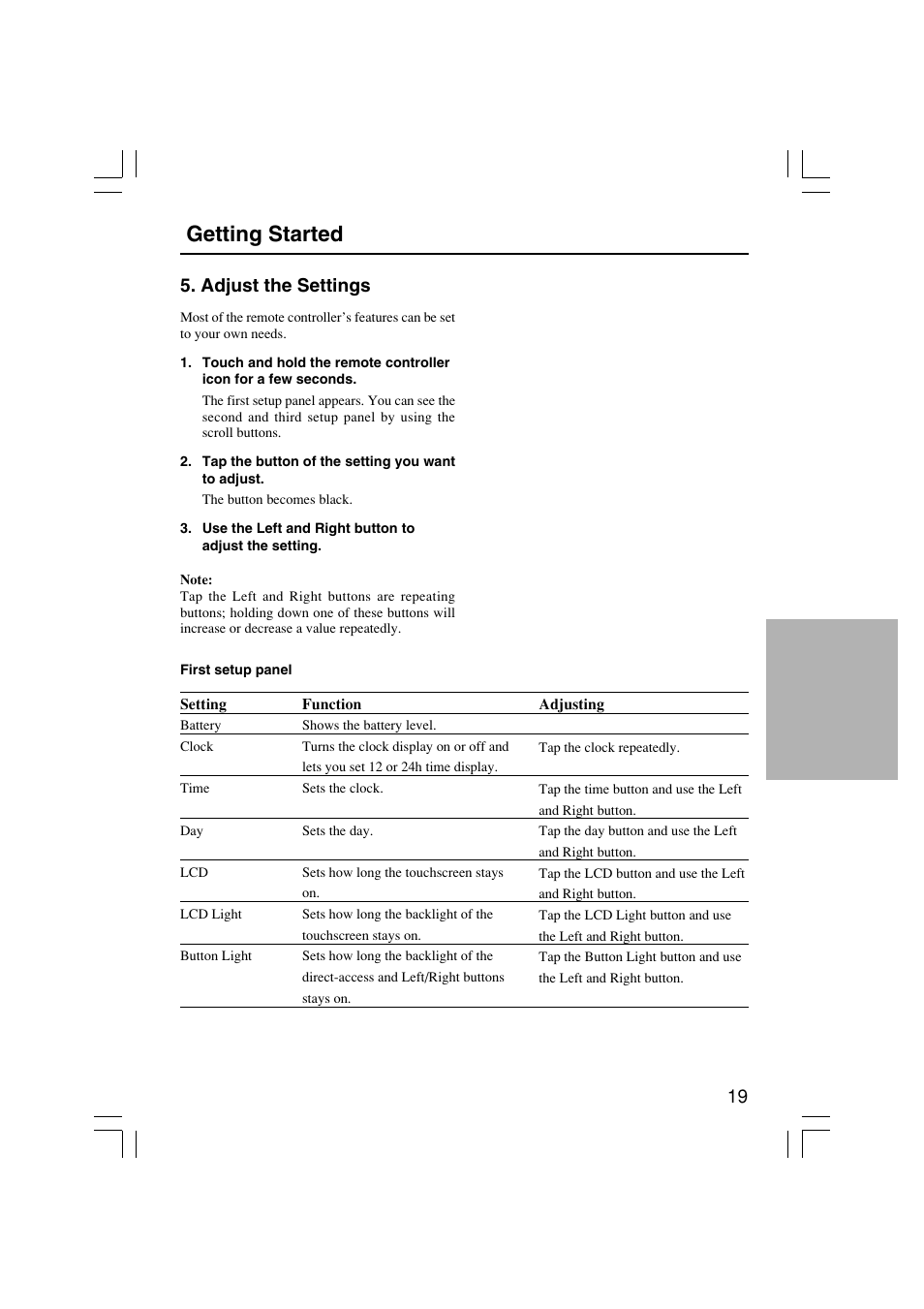 Getting started, Adjust the settings | Onkyo USR-5RF User Manual | Page 19 / 44