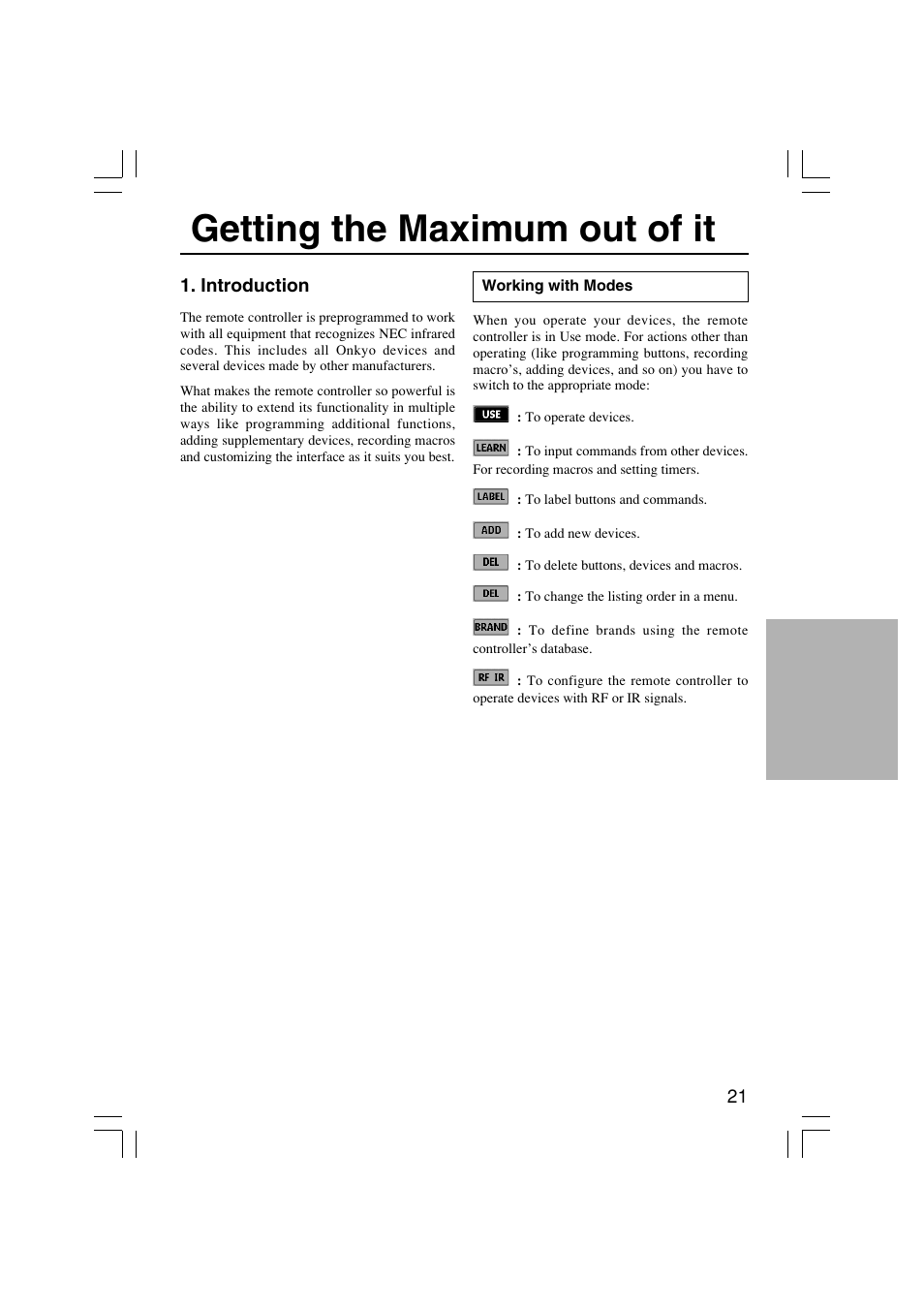 Getting the maximum out of it | Onkyo USR-5RF User Manual | Page 21 / 44