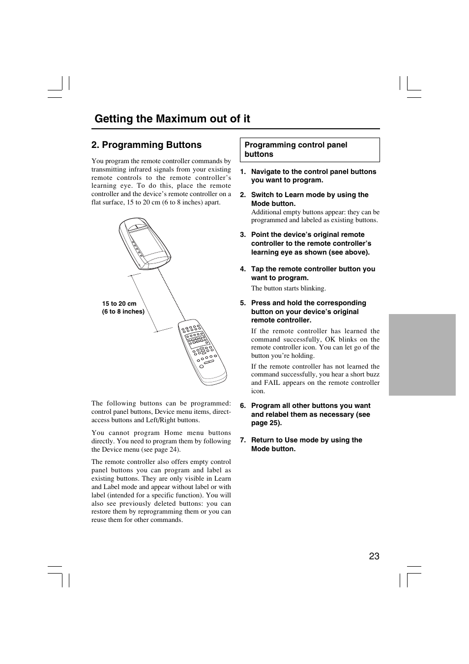 Getting the maximum out of it, Programming buttons | Onkyo USR-5RF User Manual | Page 23 / 44