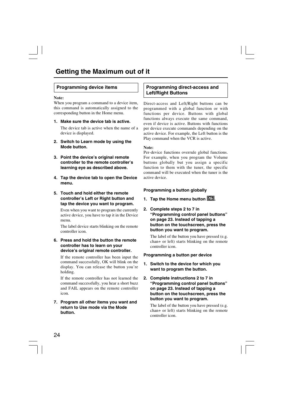 Getting the maximum out of it | Onkyo USR-5RF User Manual | Page 24 / 44