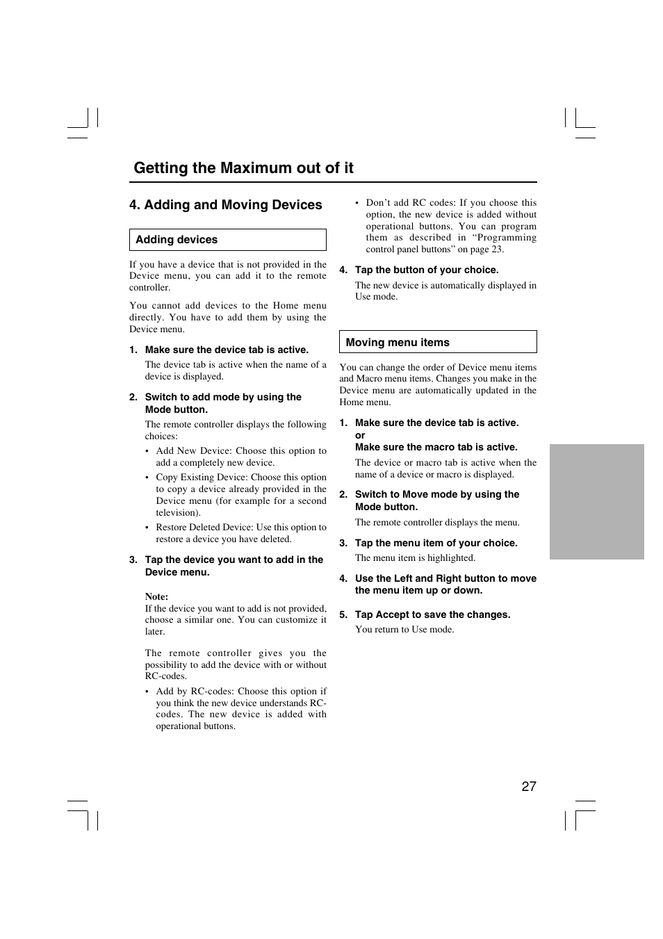 Getting the maximum out of it, Adding and moving devices | Onkyo USR-5RF User Manual | Page 27 / 44