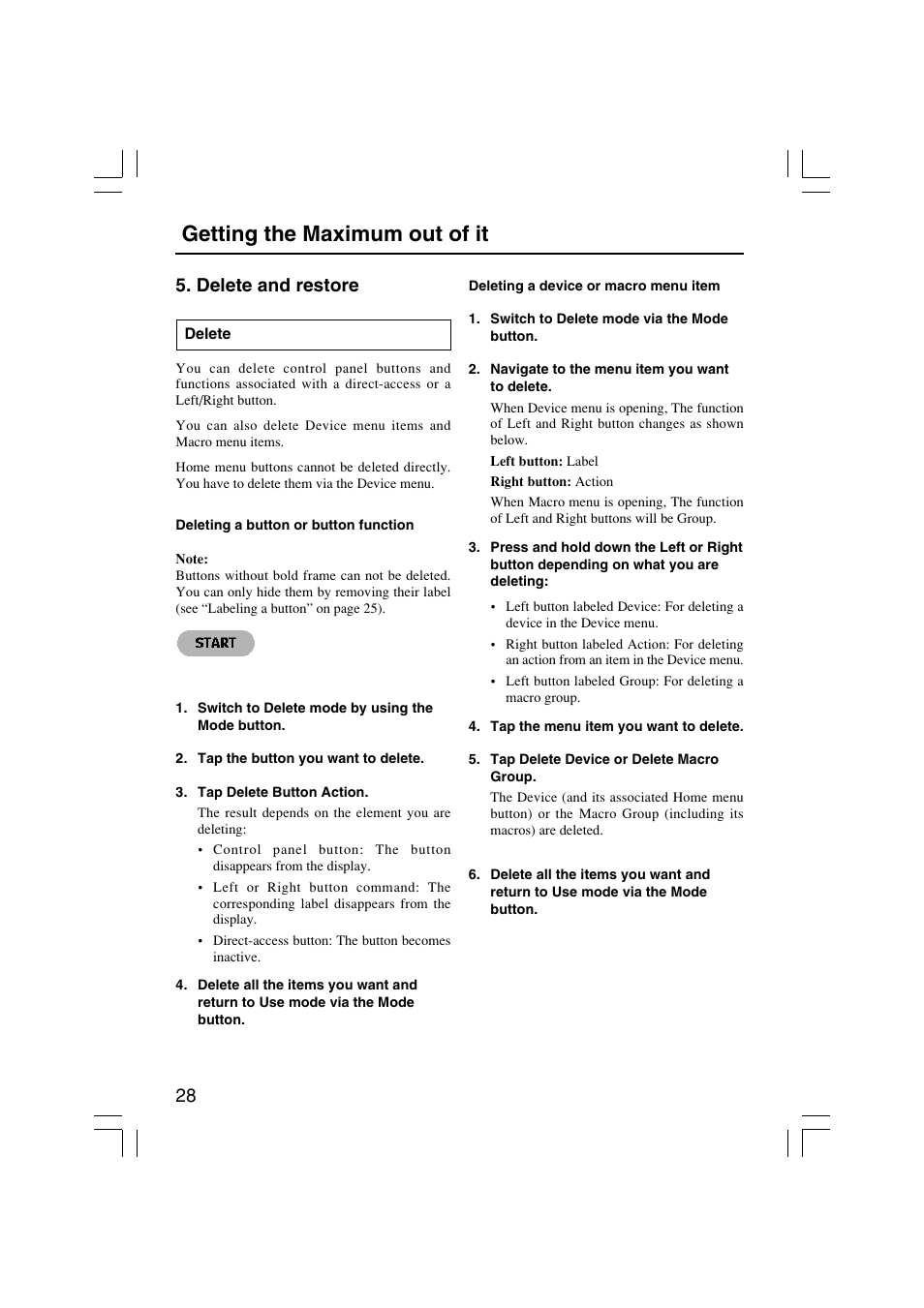 Getting the maximum out of it, 28 5. delete and restore | Onkyo USR-5RF User Manual | Page 28 / 44