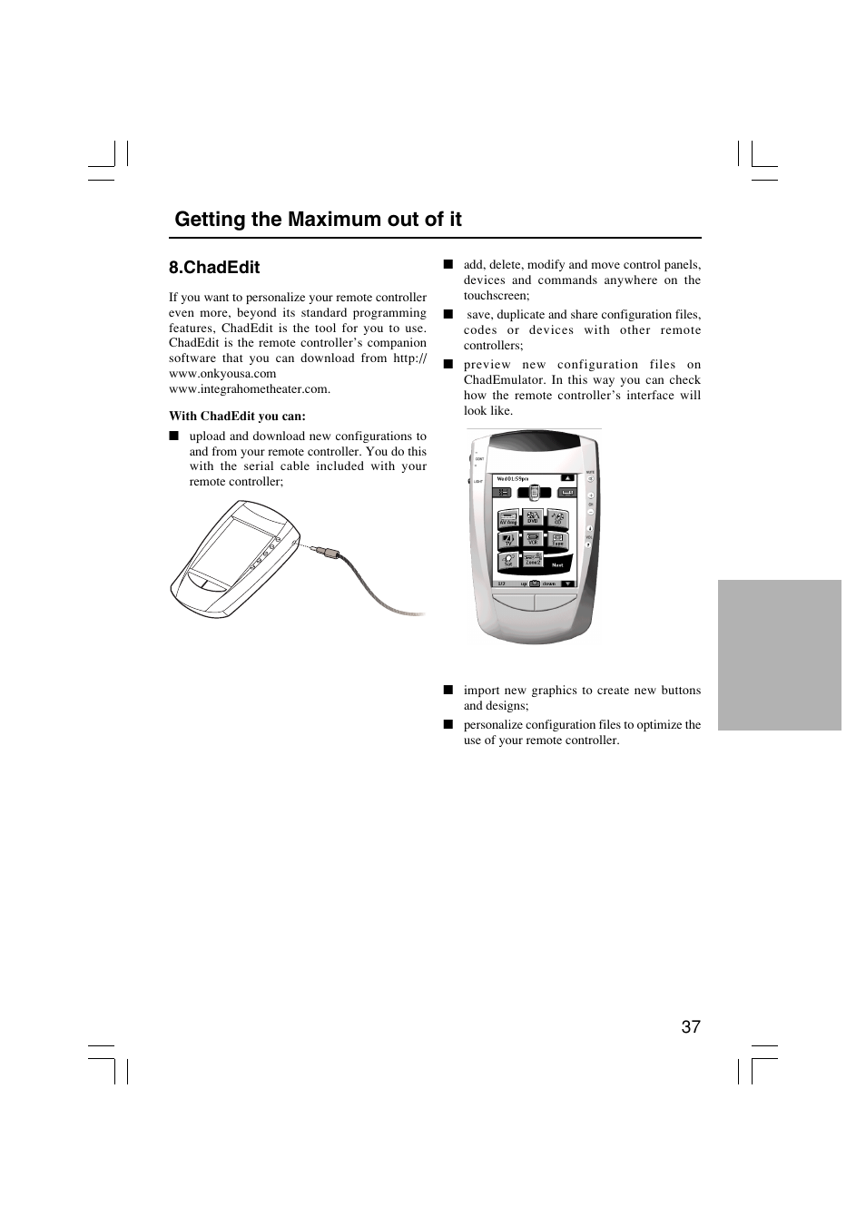 Getting the maximum out of it, Chadedit | Onkyo USR-5RF User Manual | Page 37 / 44