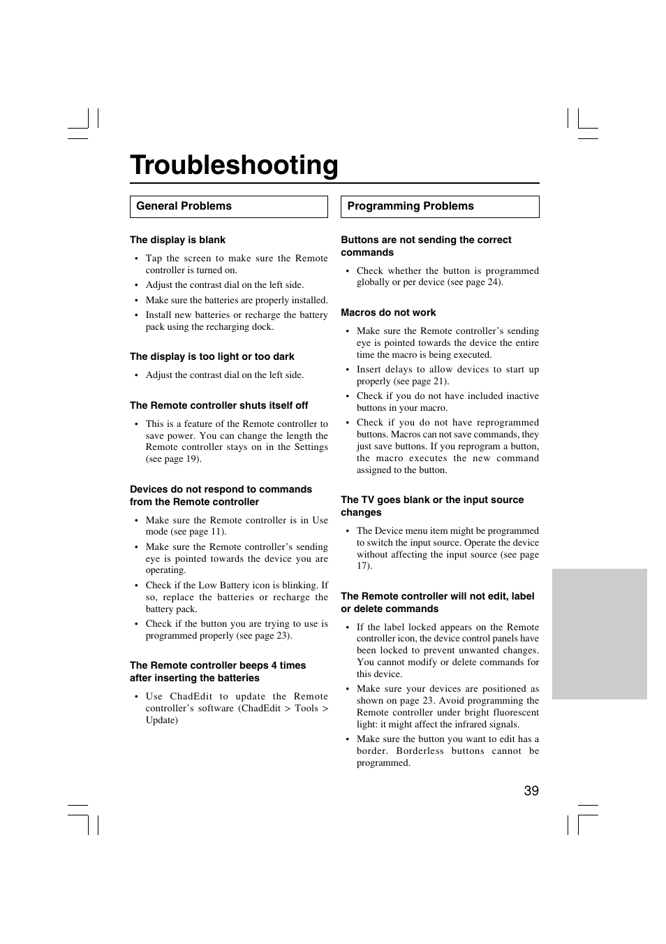 Troubleshooting | Onkyo USR-5RF User Manual | Page 39 / 44