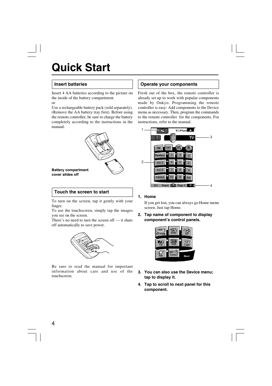 Quick start | Onkyo USR-5RF User Manual | Page 4 / 44