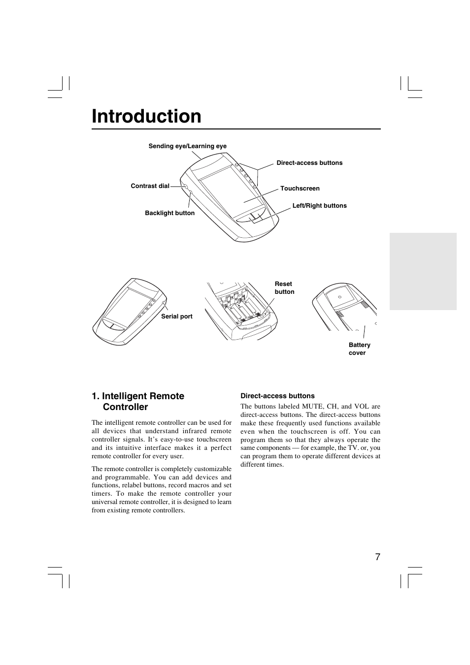 Introduction, Intelligent remote controller | Onkyo USR-5RF User Manual | Page 7 / 44