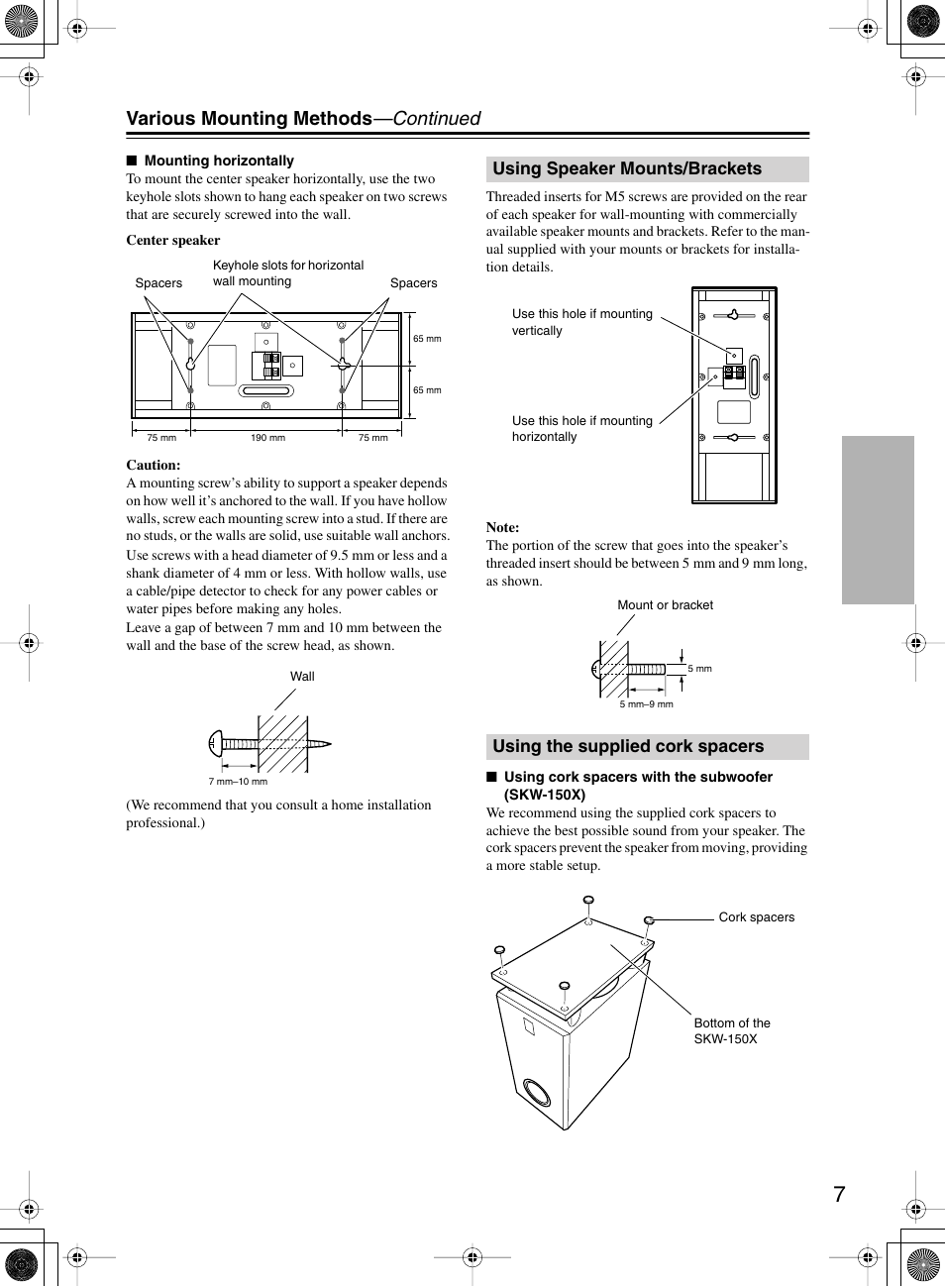 Various mounting methods —continued | Onkyo SKW-150X User Manual | Page 7 / 12