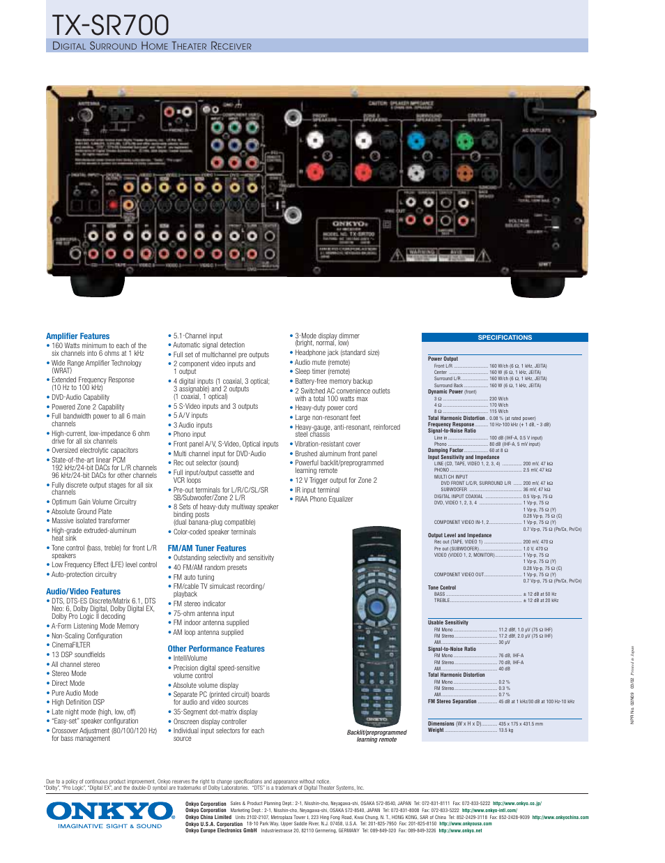 Tx-sr700 | Onkyo TX-SR700 User Manual | Page 2 / 2