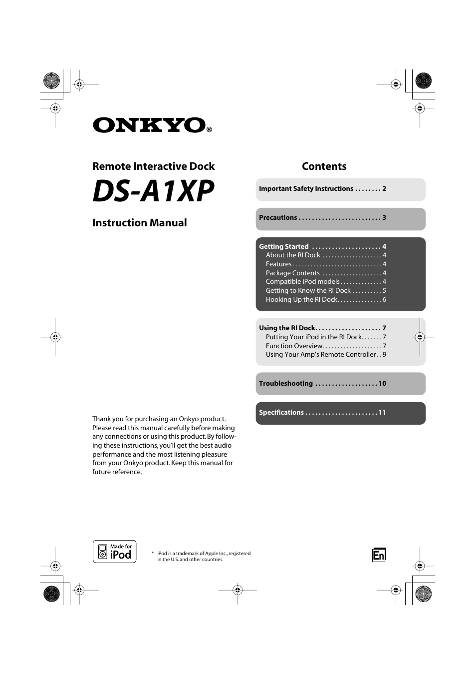 Onkyo DS-A1XP User Manual | 12 pages