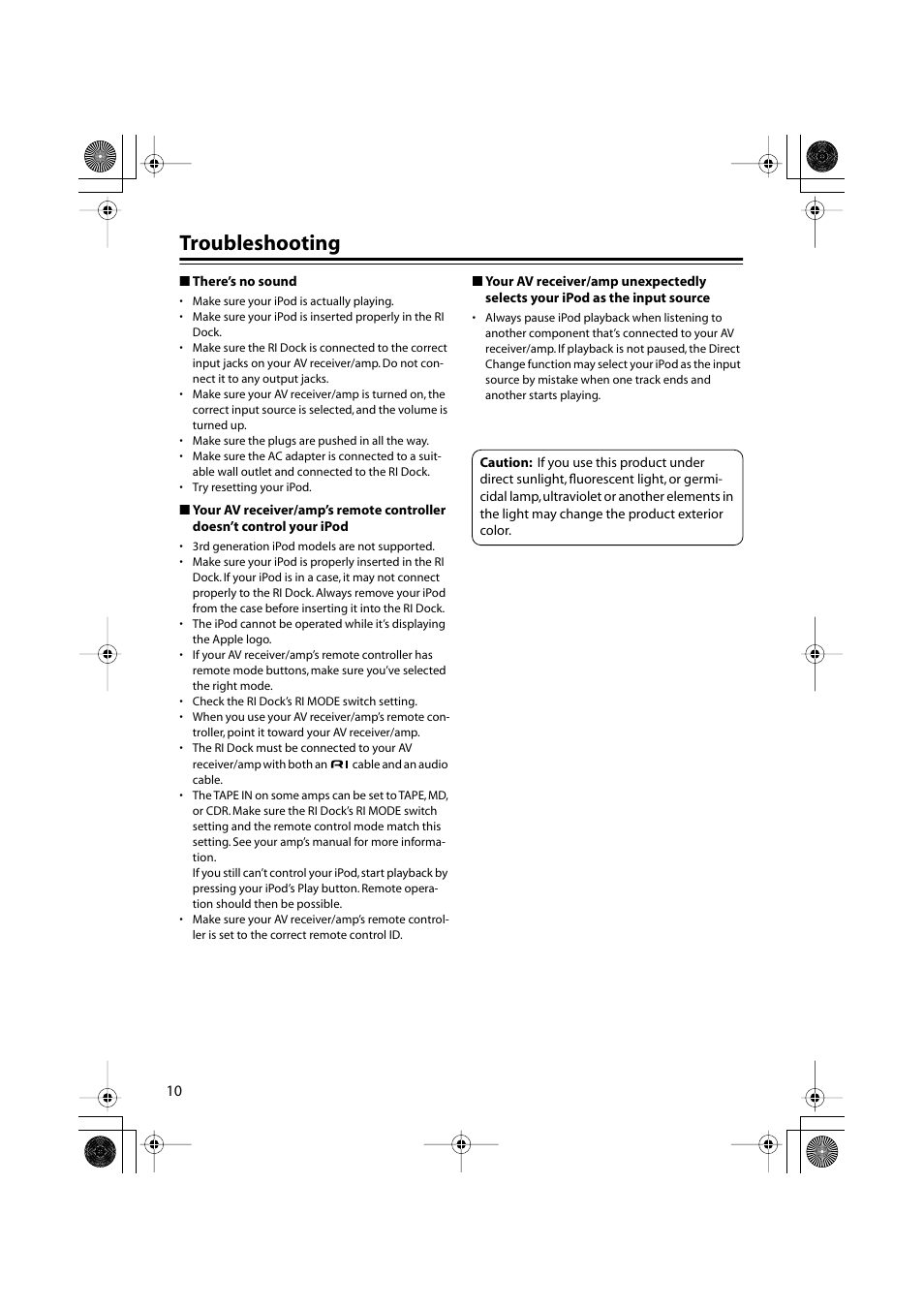 Troubleshooting | Onkyo DS-A1XP User Manual | Page 10 / 12