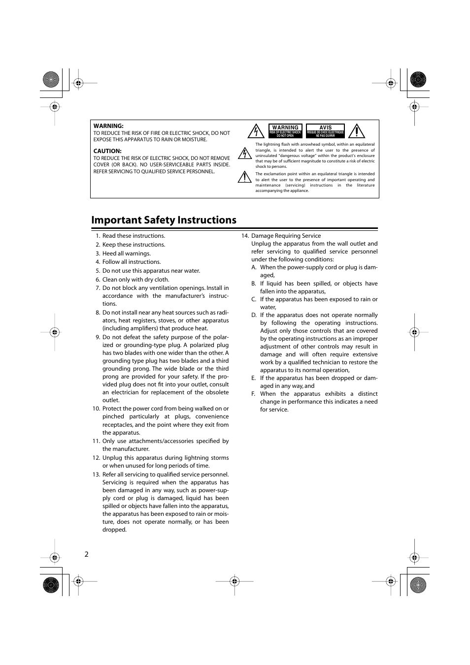 Important safety instructions | Onkyo DS-A1XP User Manual | Page 2 / 12