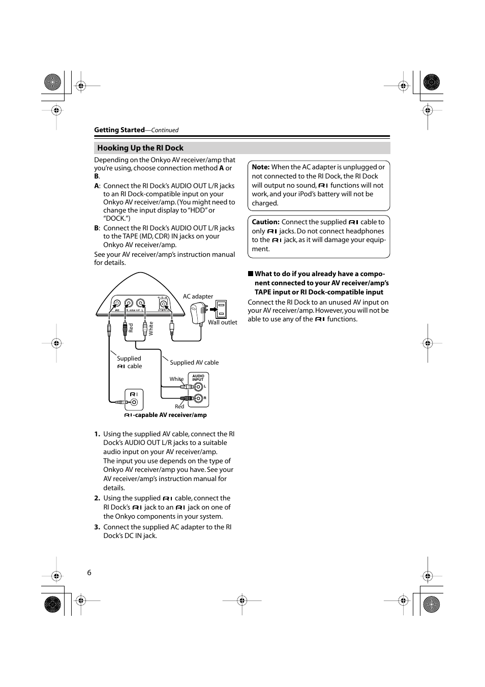 Hooking up the ri dock | Onkyo DS-A1XP User Manual | Page 6 / 12