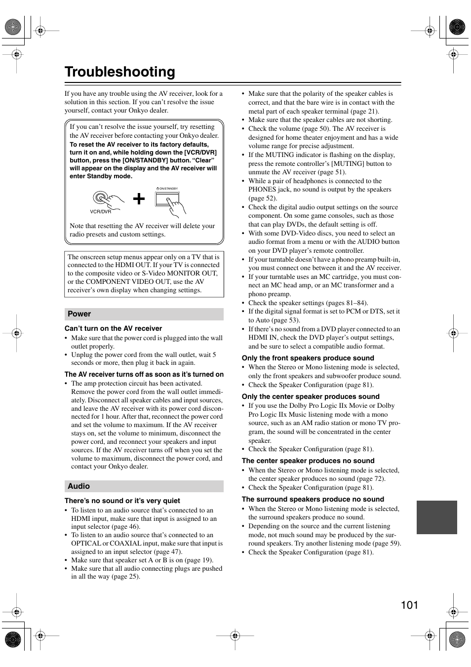 Troubleshooting | Onkyo HT-R960 User Manual | Page 101 / 112