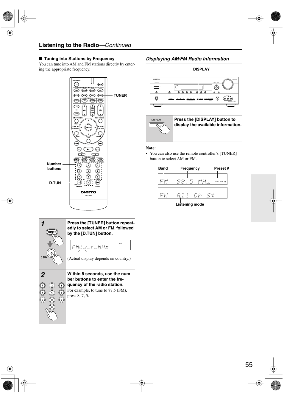 Uttons (55), Utton (55), Listening to the radio —continued | Onkyo HT-R960 User Manual | Page 55 / 112