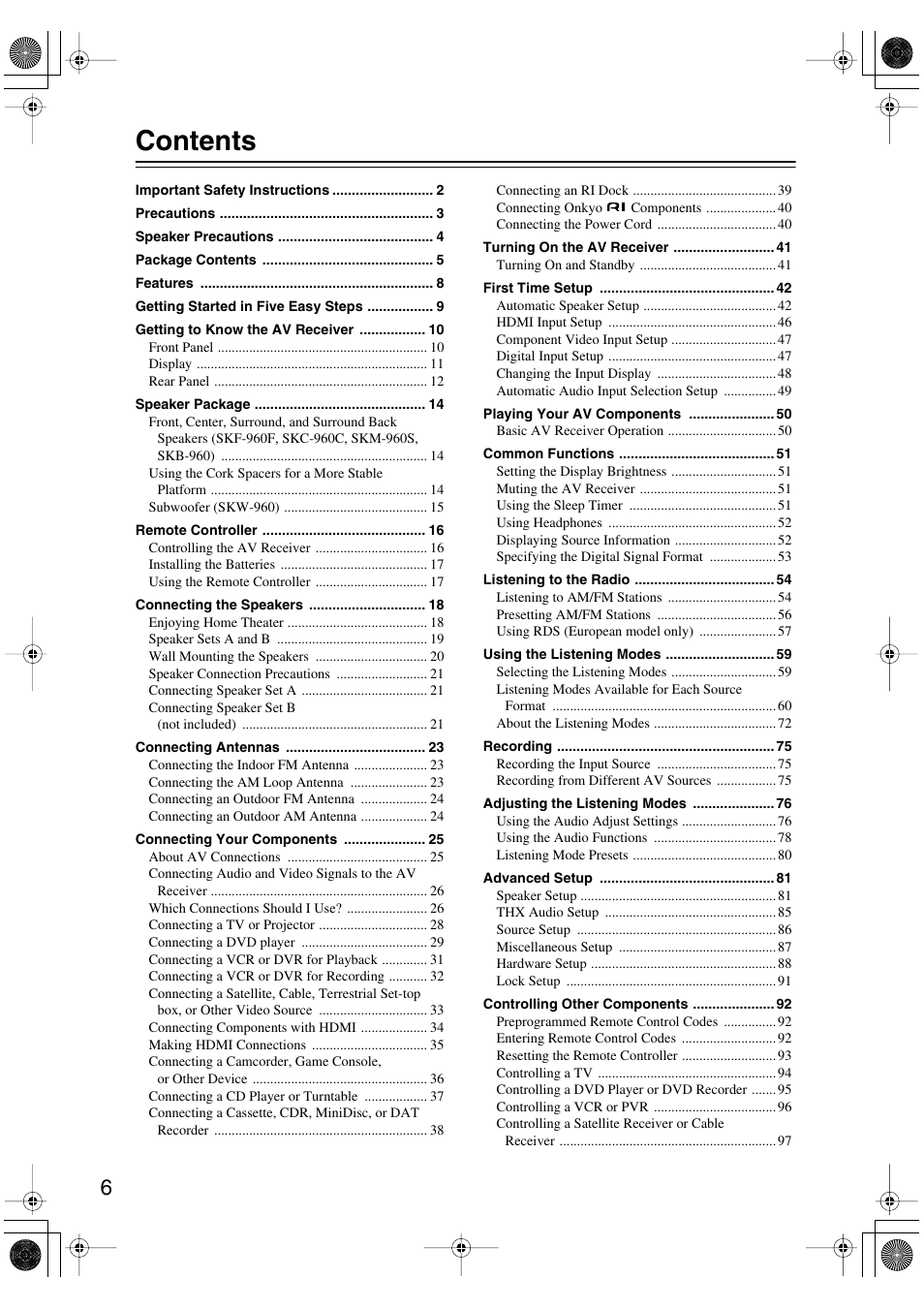 Onkyo HT-R960 User Manual | Page 6 / 112