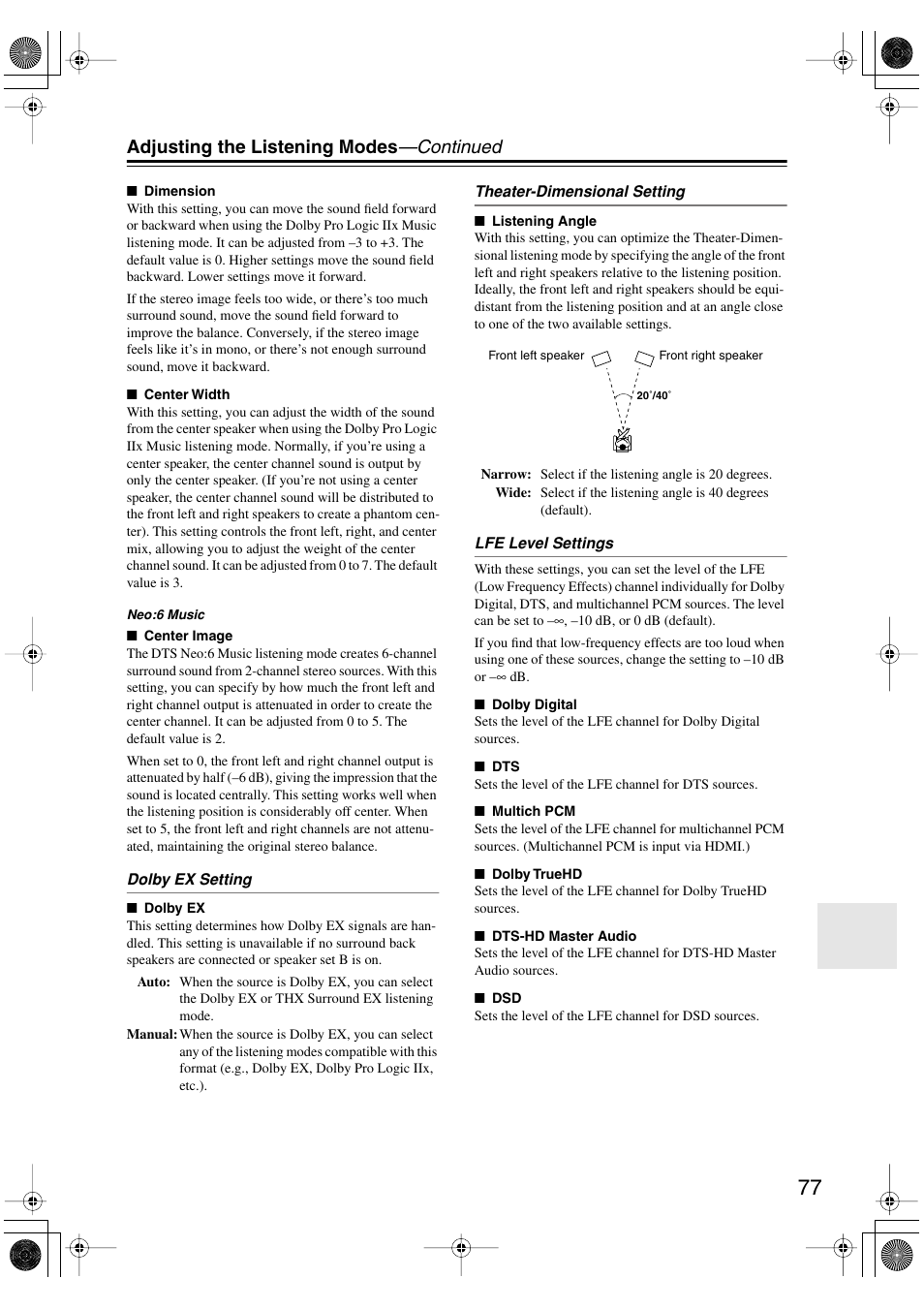 Adjusting the listening modes —continued | Onkyo HT-R960 User Manual | Page 77 / 112