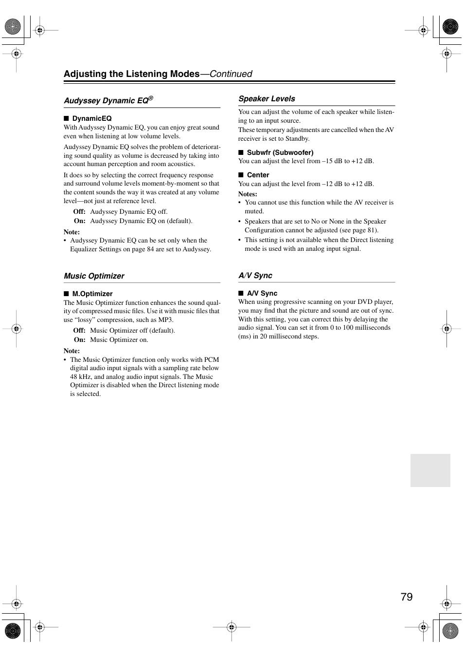 Adjusting the listening modes —continued | Onkyo HT-R960 User Manual | Page 79 / 112