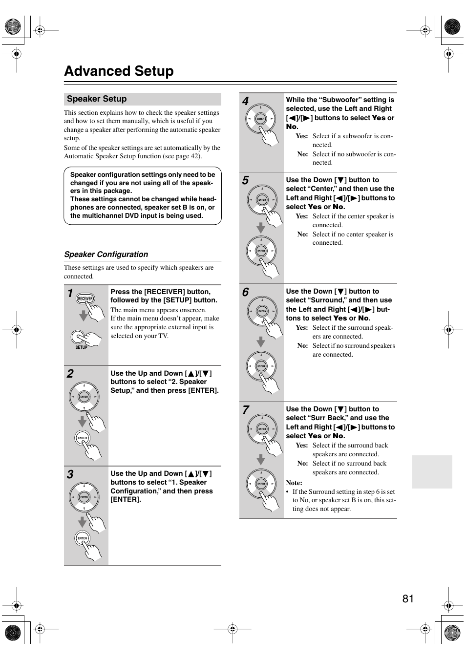 Advanced setup, Speaker setup | Onkyo HT-R960 User Manual | Page 81 / 112