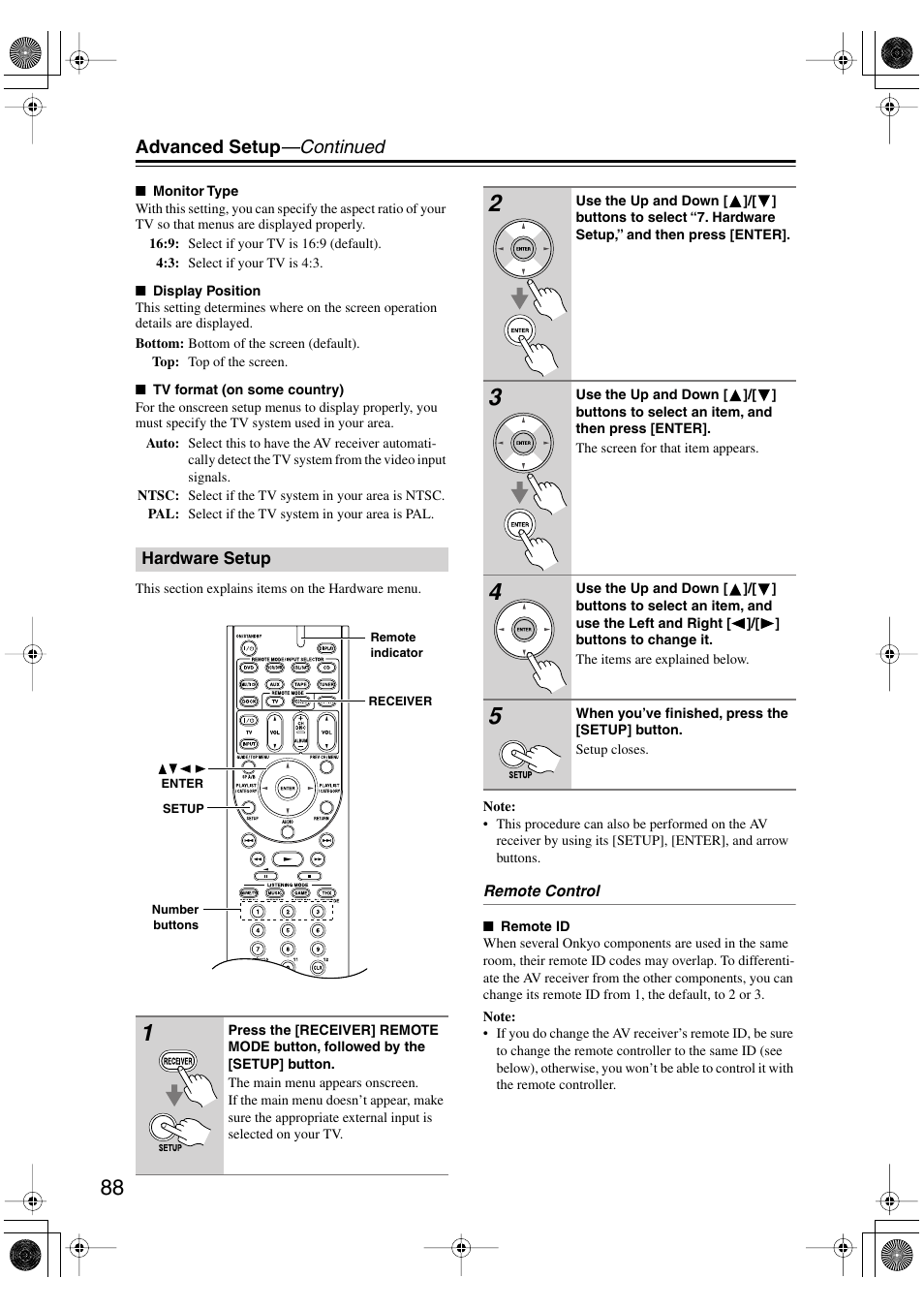 Hardware setup, Advanced setup —continued | Onkyo HT-R960 User Manual | Page 88 / 112