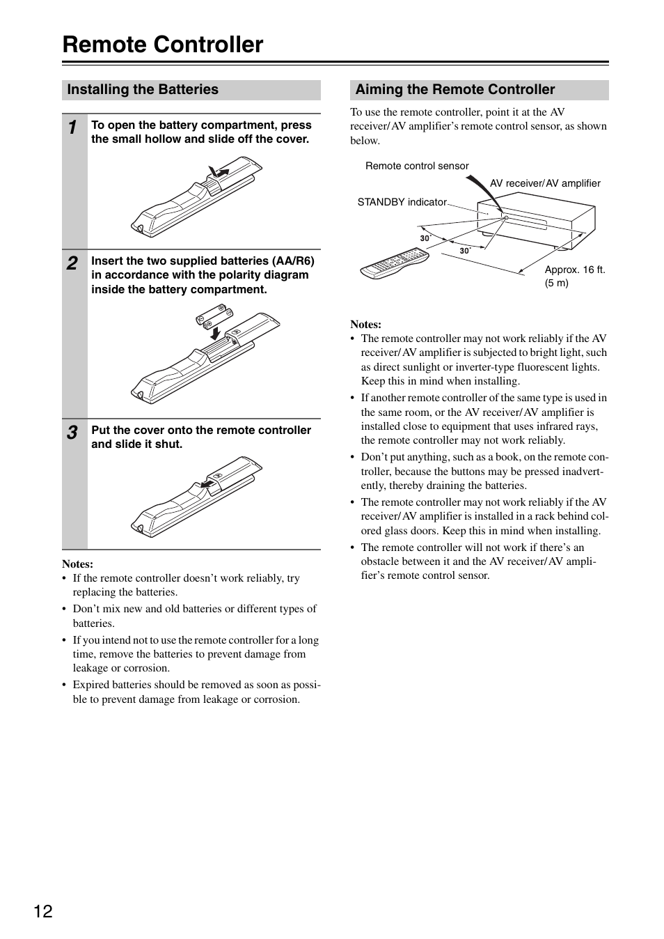 Remote controller | Onkyo TX-SR605 User Manual | Page 12 / 100