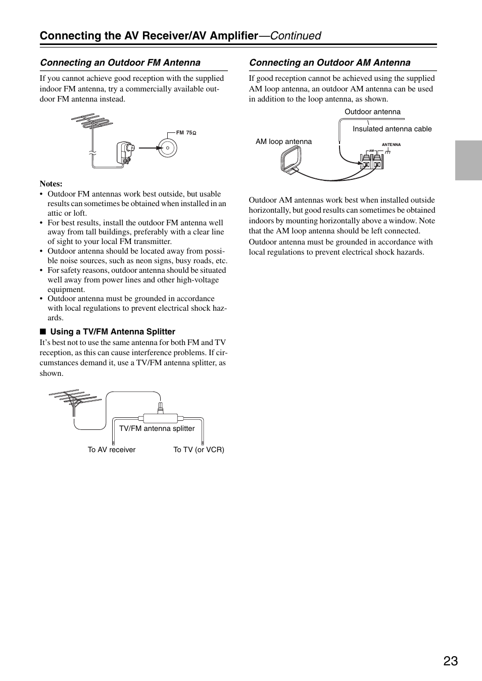 Connecting the av receiver/av amplifier —continued | Onkyo TX-SR605 User Manual | Page 23 / 100