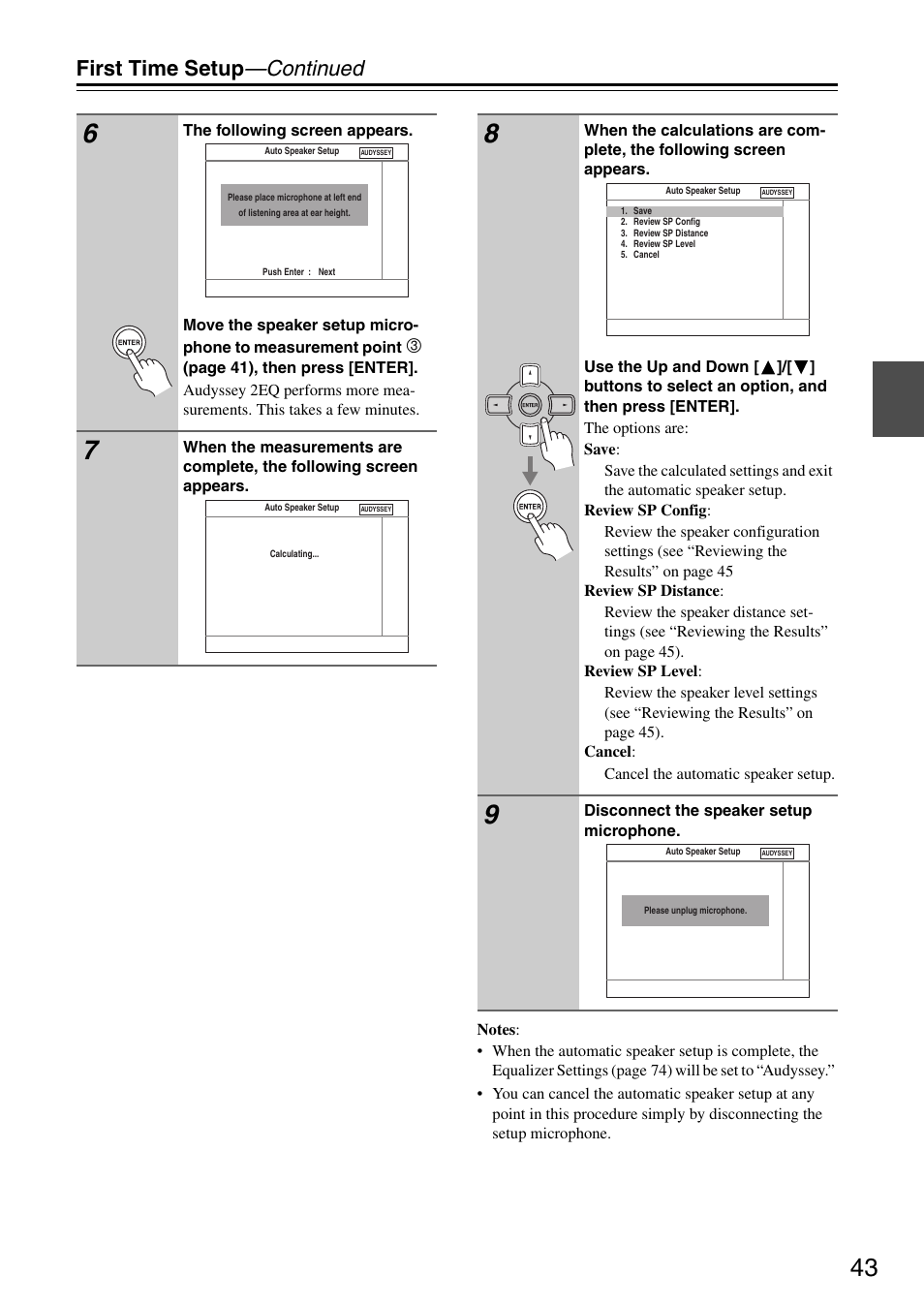 First time setup —continued | Onkyo TX-SR605 User Manual | Page 43 / 100