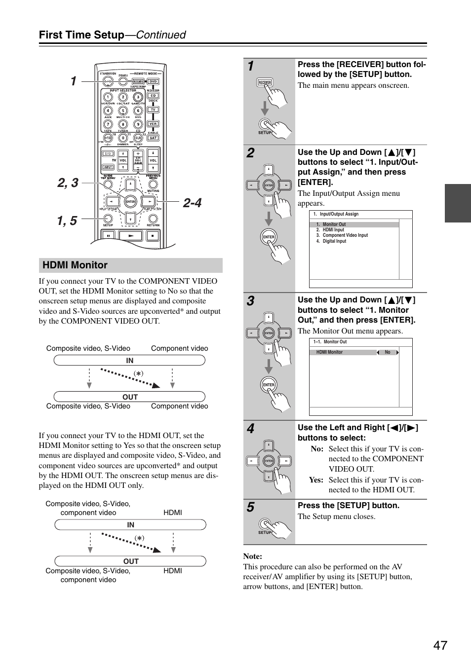 First time setup —continued | Onkyo TX-SR605 User Manual | Page 47 / 100