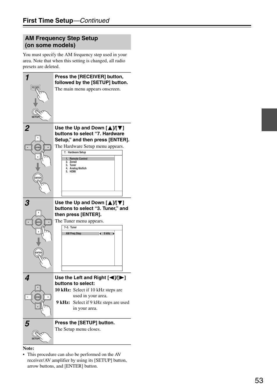 First time setup —continued | Onkyo TX-SR605 User Manual | Page 53 / 100