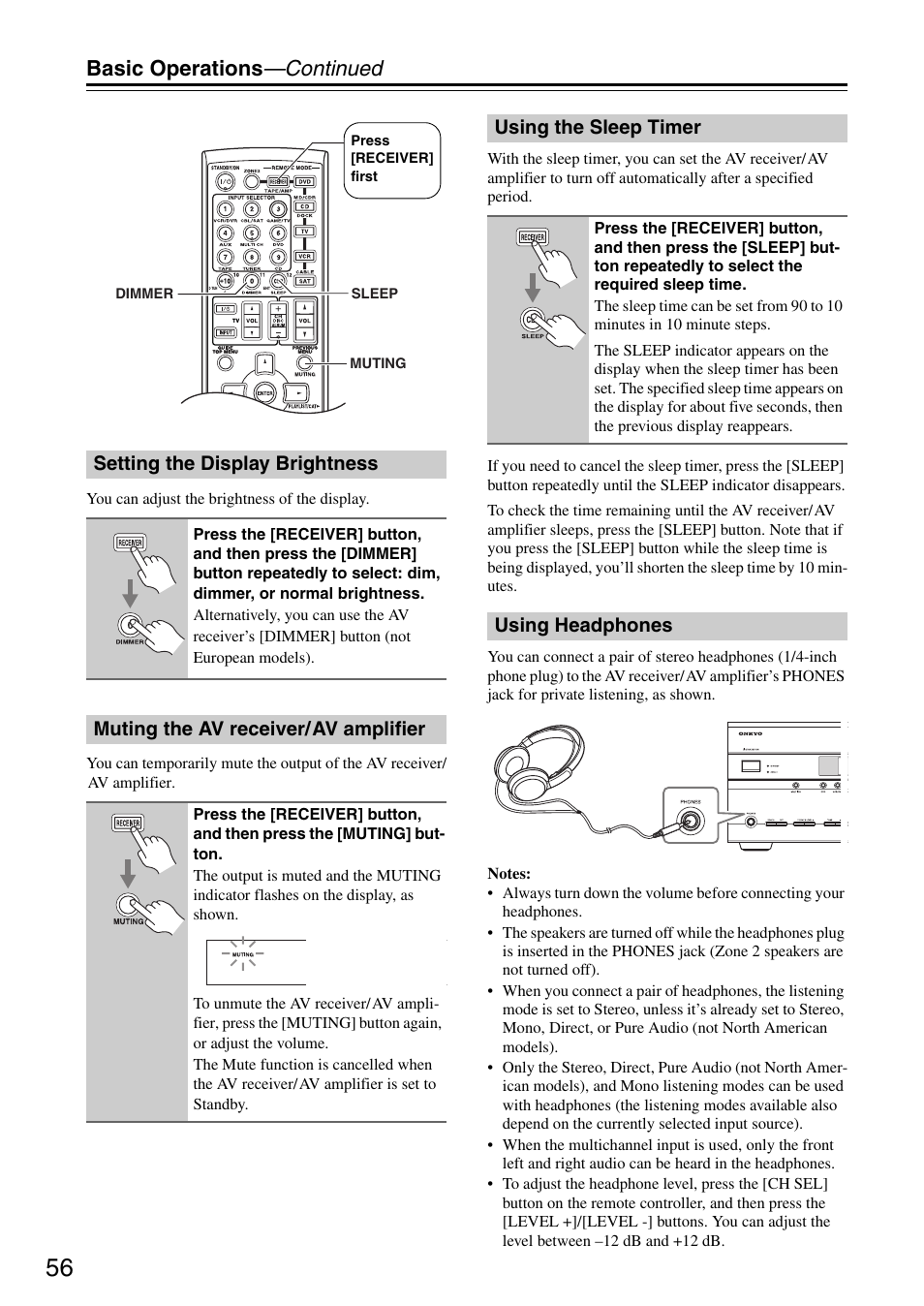 Basic operations —continued | Onkyo TX-SR605 User Manual | Page 56 / 100