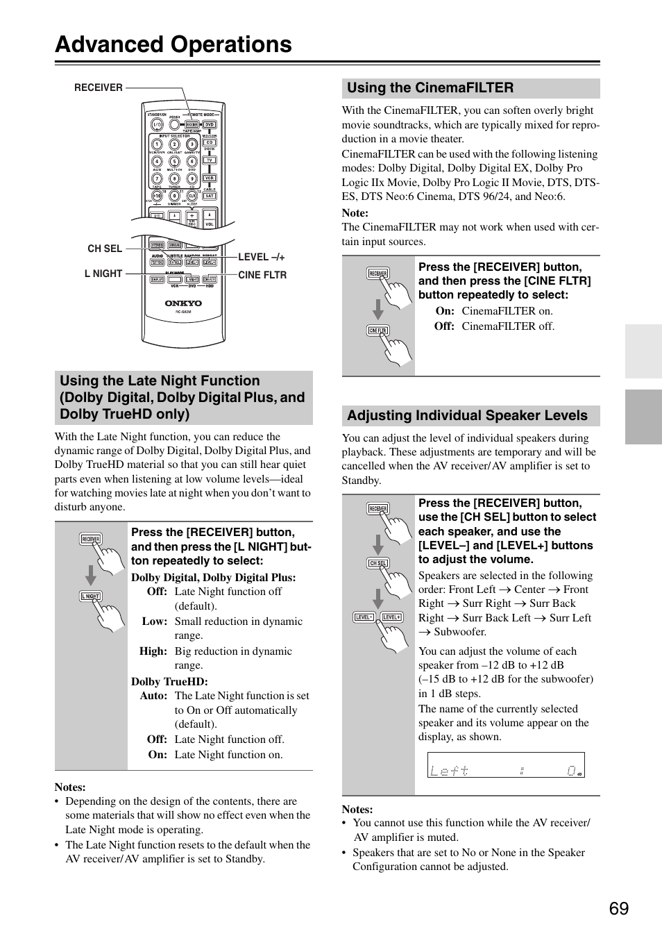 Advanced operations | Onkyo TX-SR605 User Manual | Page 69 / 100