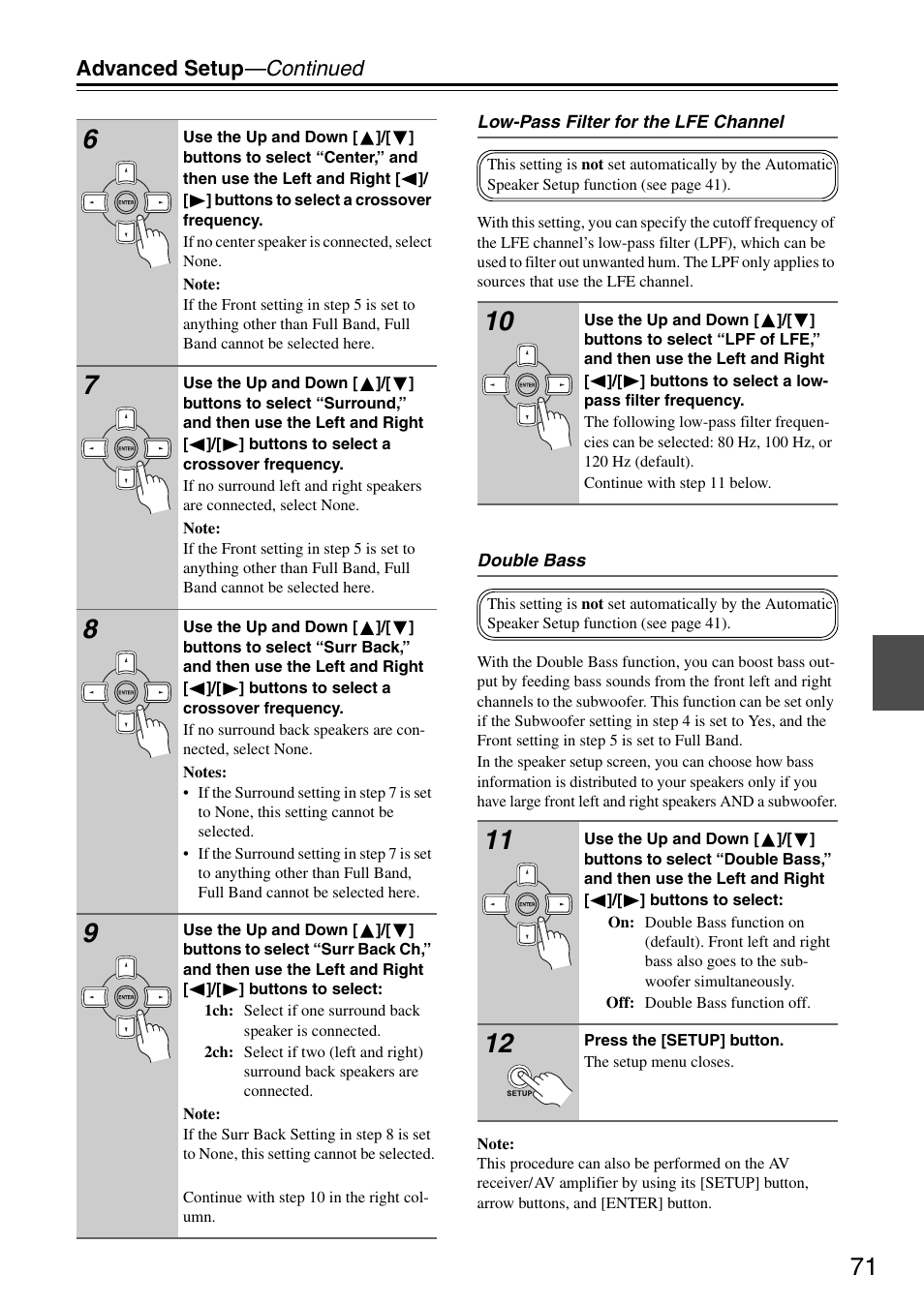 Advanced setup —continued | Onkyo TX-SR605 User Manual | Page 71 / 100