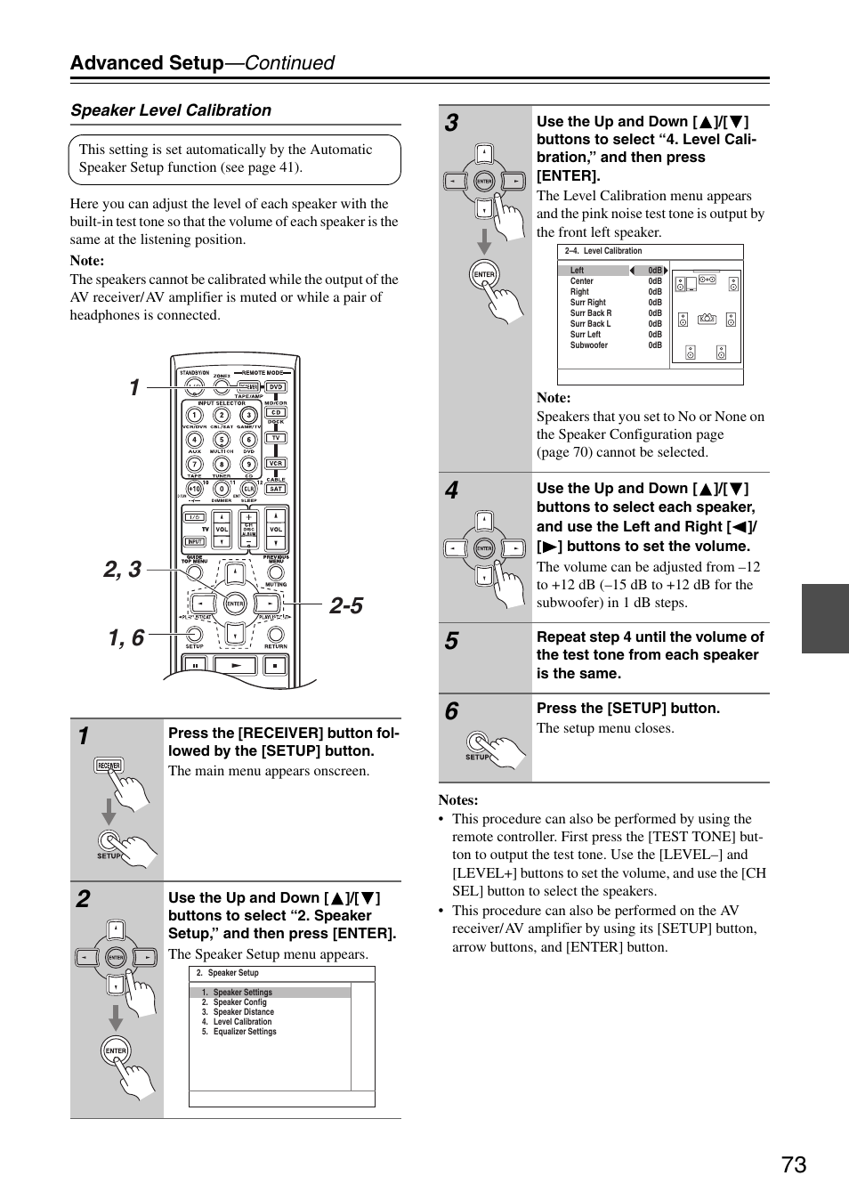 Advanced setup —continued | Onkyo TX-SR605 User Manual | Page 73 / 100