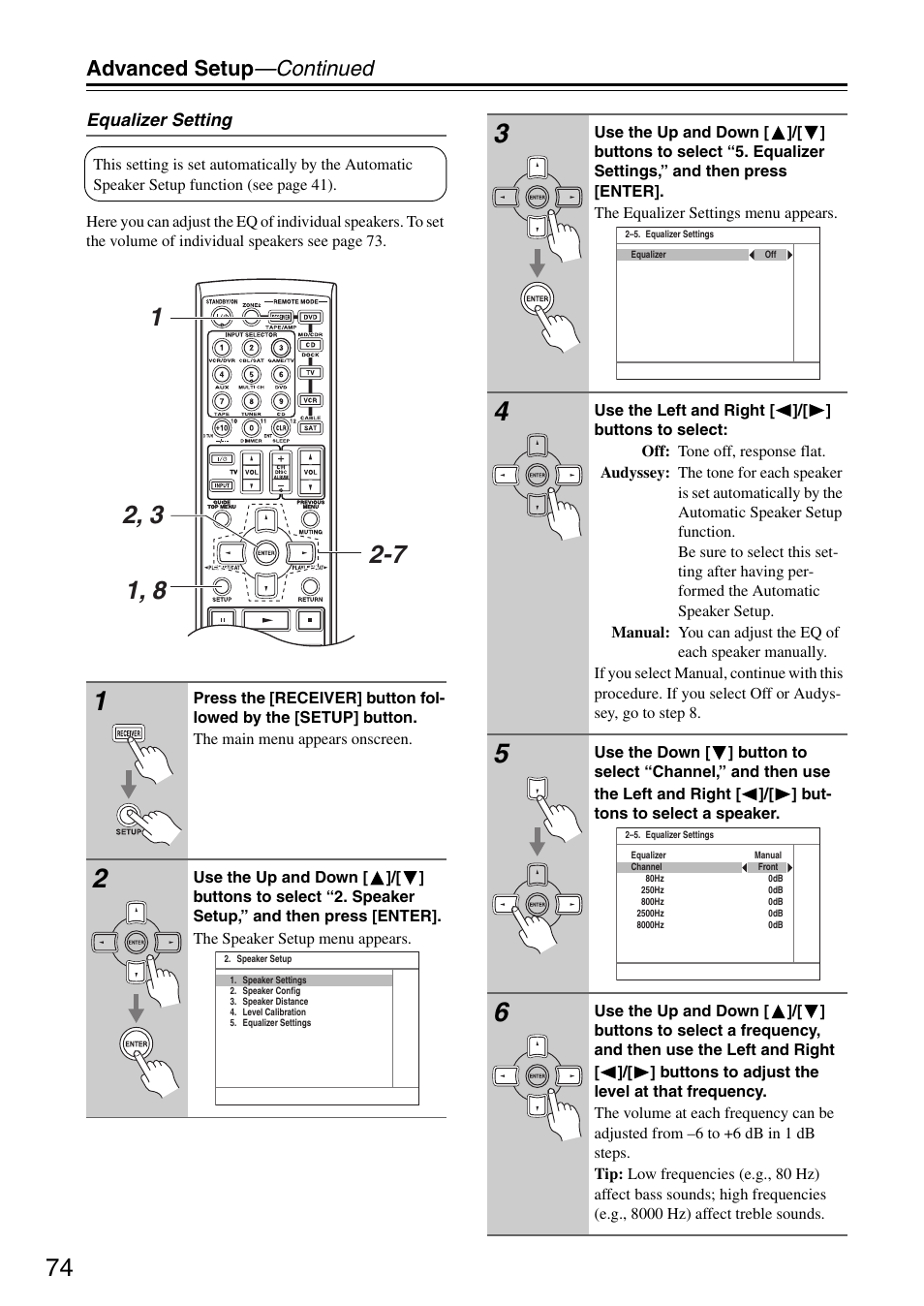Advanced setup —continued | Onkyo TX-SR605 User Manual | Page 74 / 100