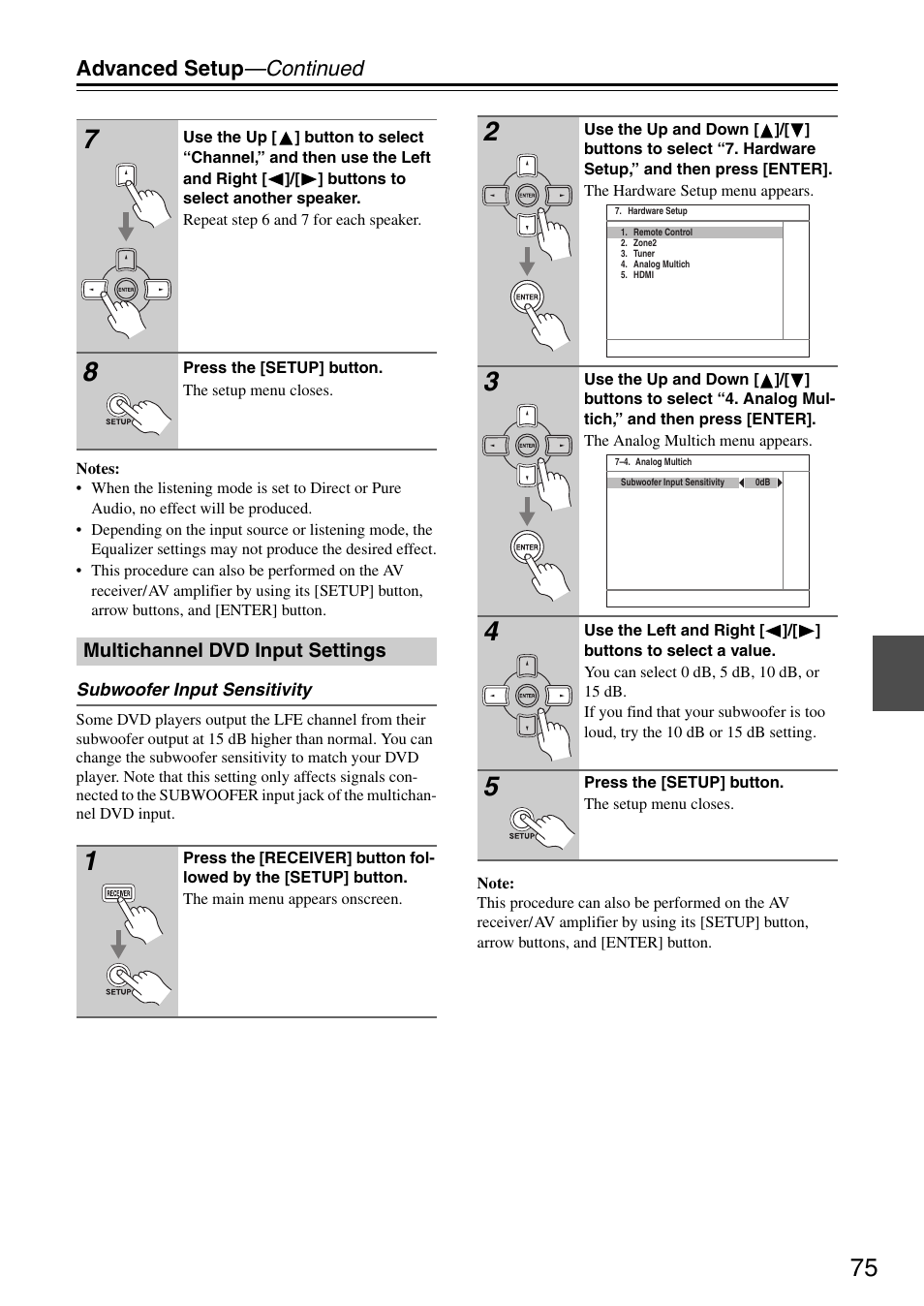 Advanced setup —continued | Onkyo TX-SR605 User Manual | Page 75 / 100
