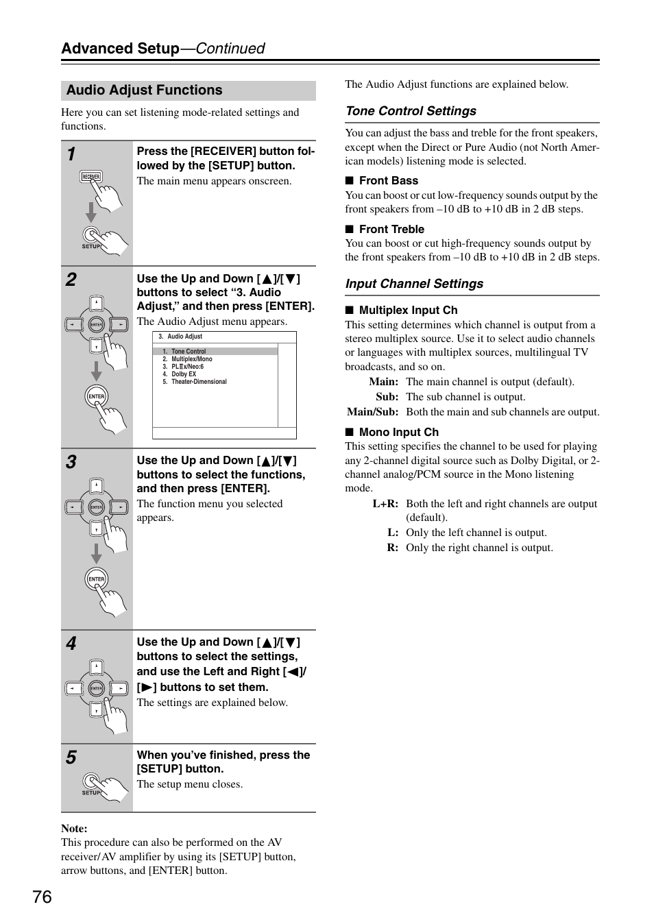 Advanced setup —continued | Onkyo TX-SR605 User Manual | Page 76 / 100