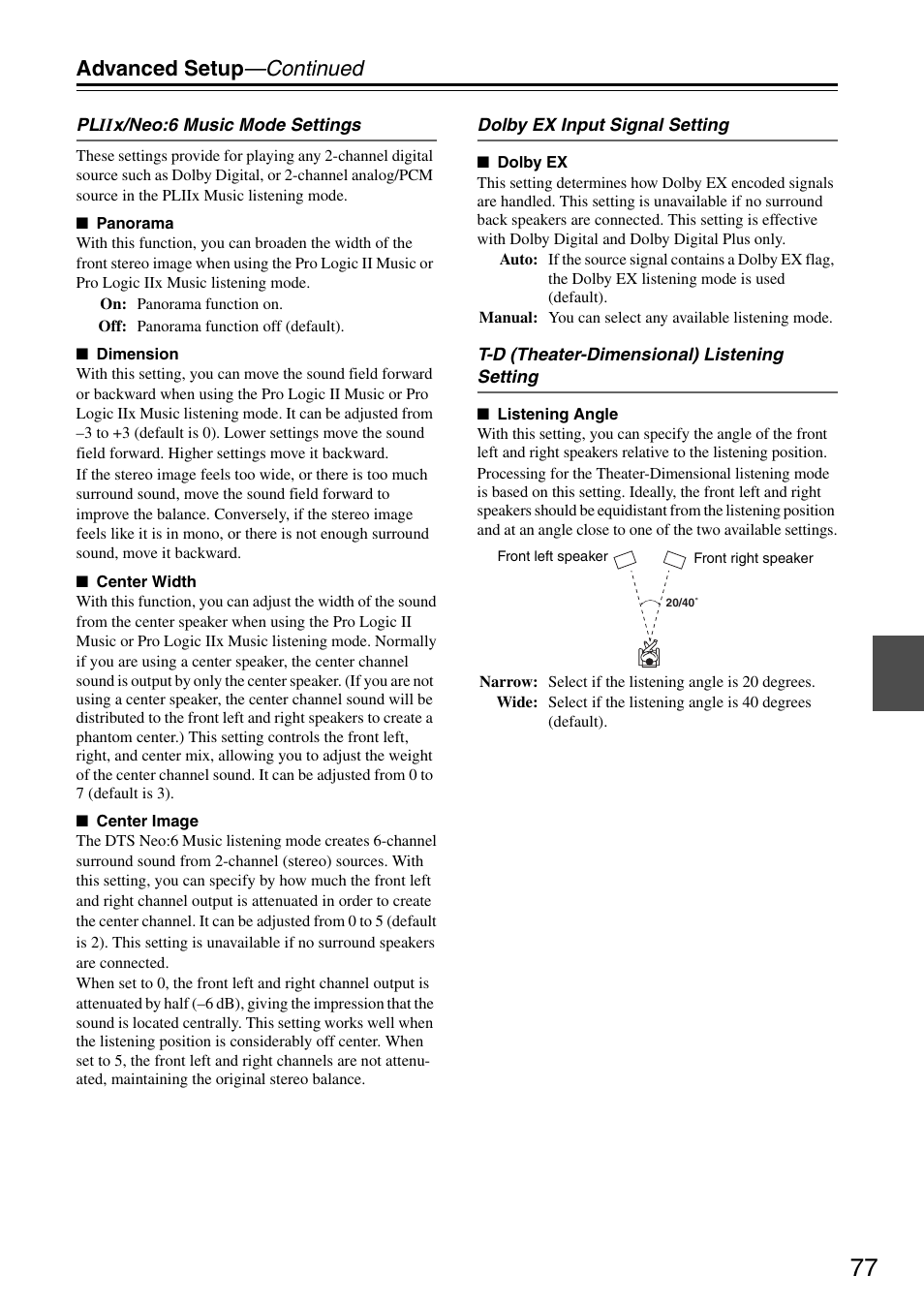 Advanced setup —continued | Onkyo TX-SR605 User Manual | Page 77 / 100
