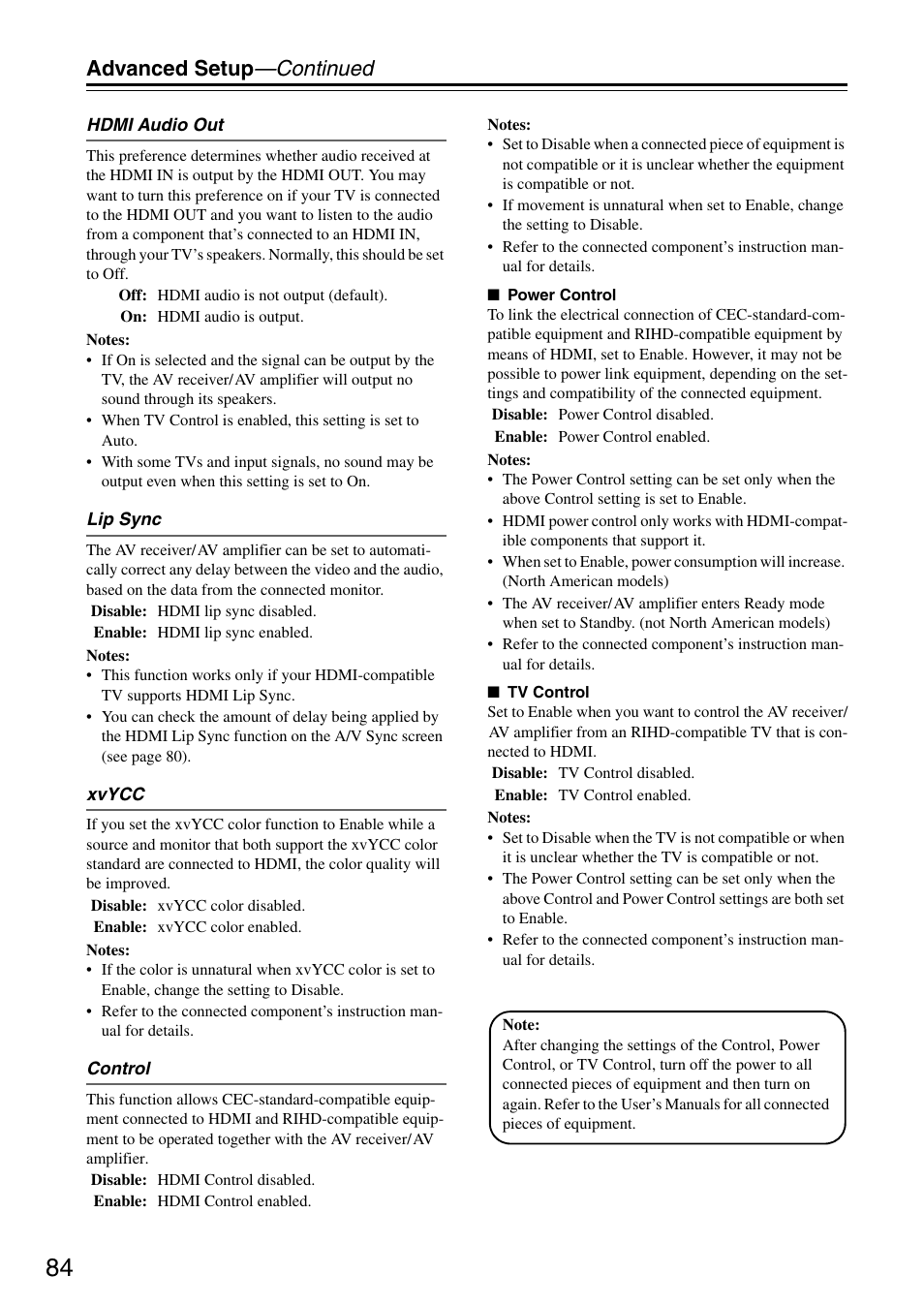 Advanced setup —continued | Onkyo TX-SR605 User Manual | Page 84 / 100