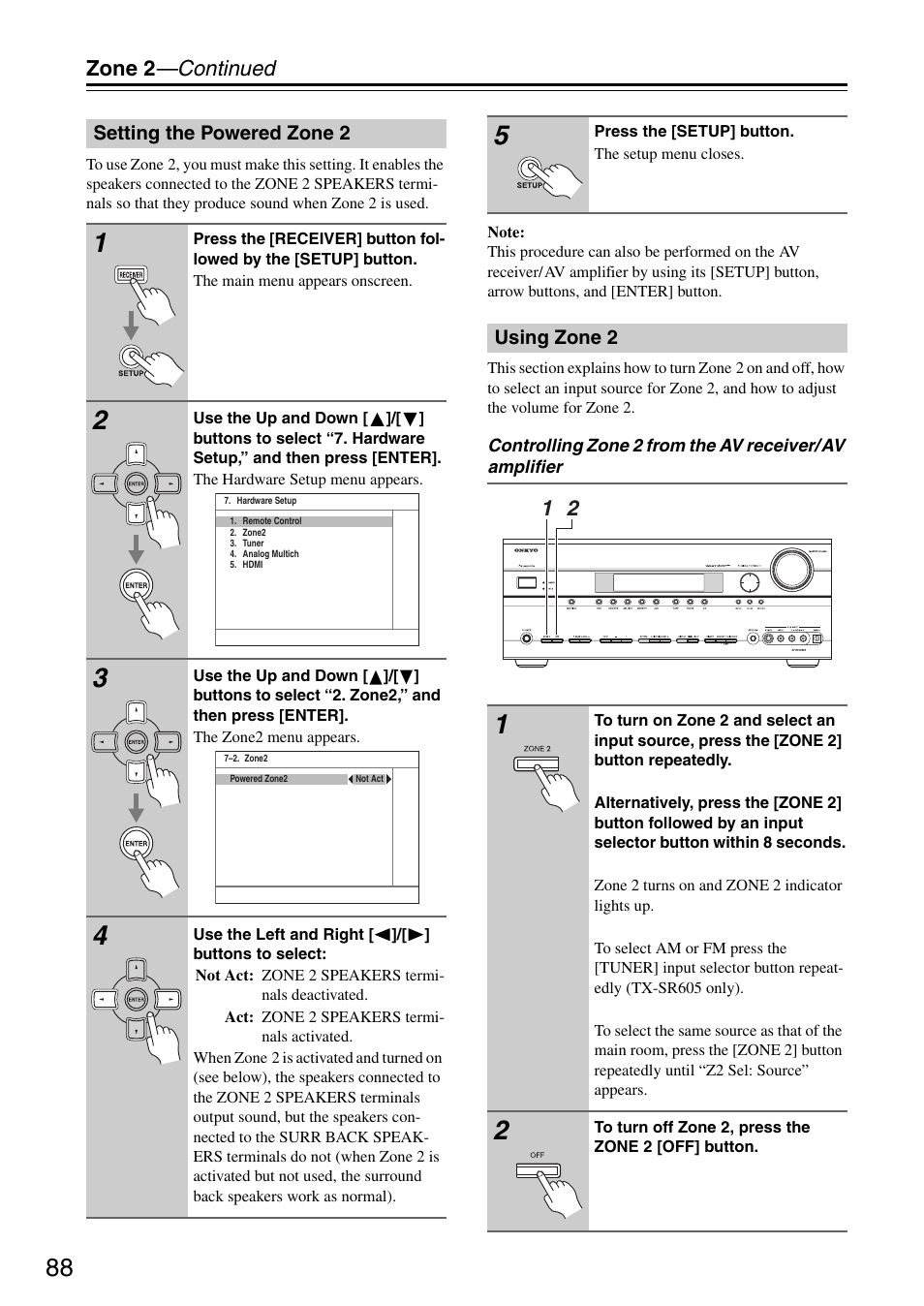 Zone 2 —continued | Onkyo TX-SR605 User Manual | Page 88 / 100