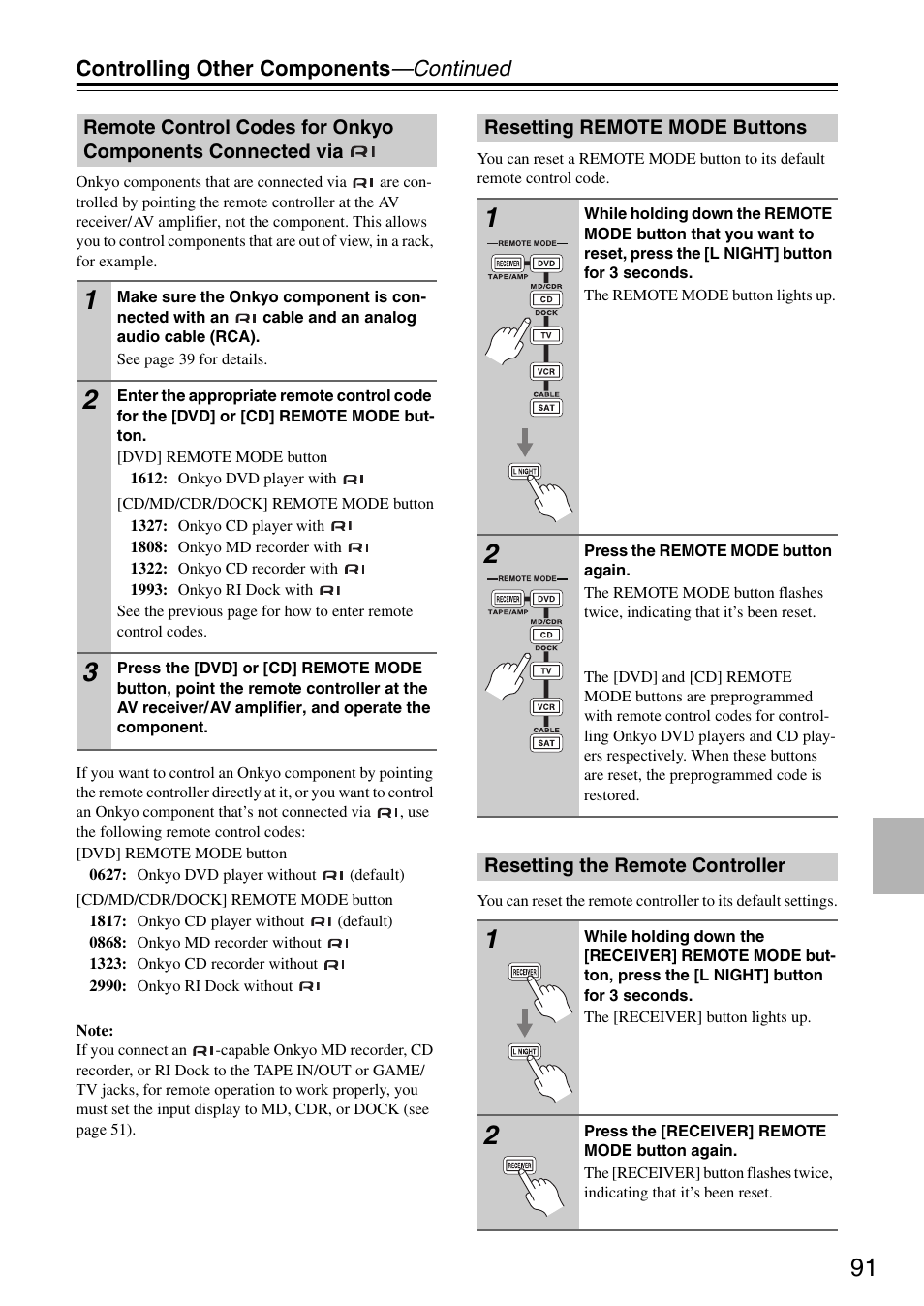 Controlling other components —continued | Onkyo TX-SR605 User Manual | Page 91 / 100