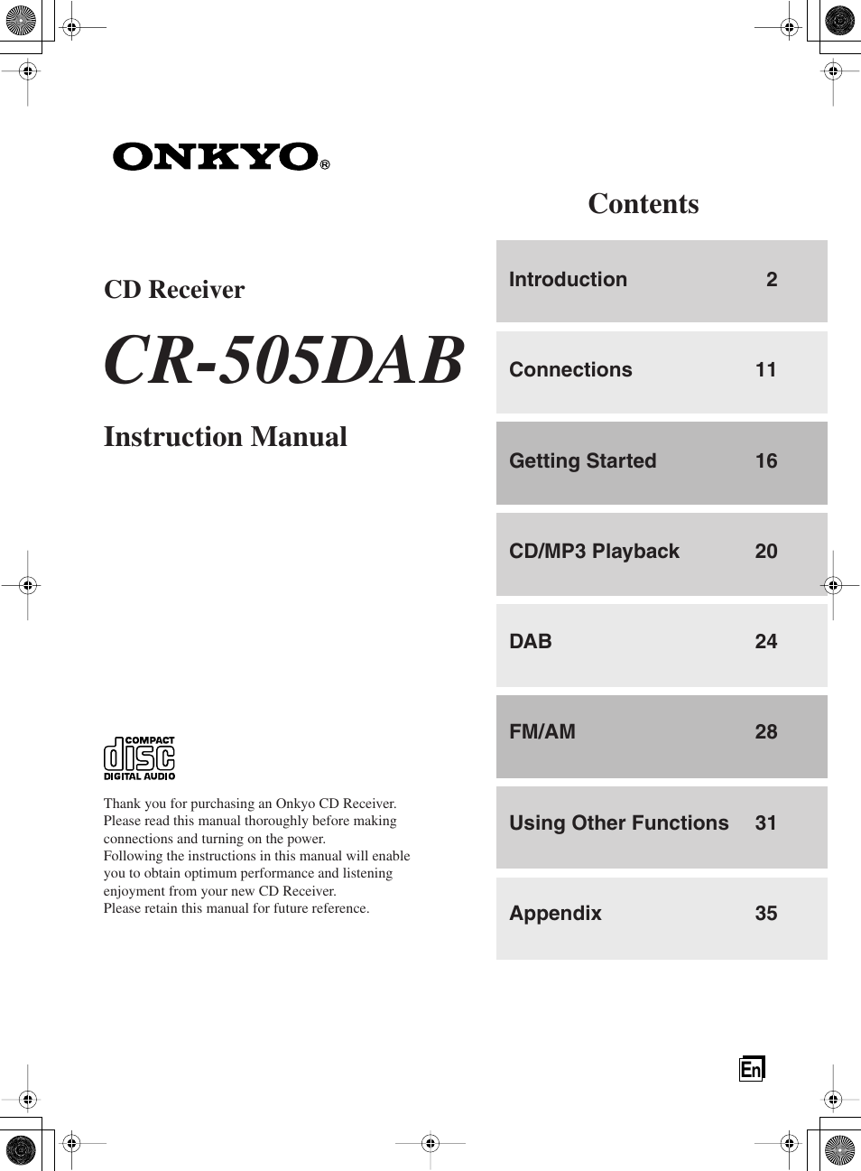 Onkyo CR-505DA User Manual | 40 pages