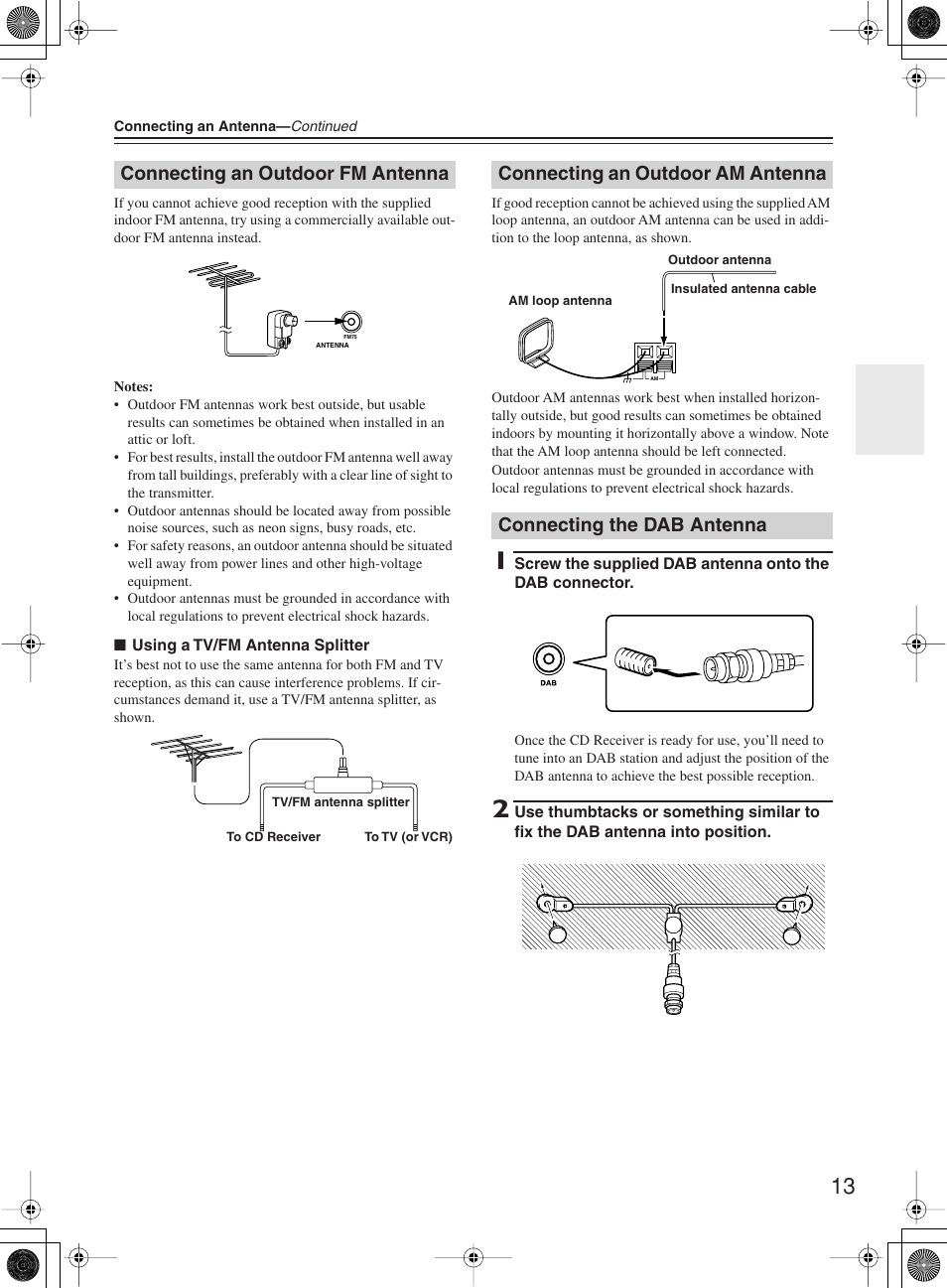 Connecting an outdoor fm antenna | Onkyo CR-505DA User Manual | Page 13 / 40