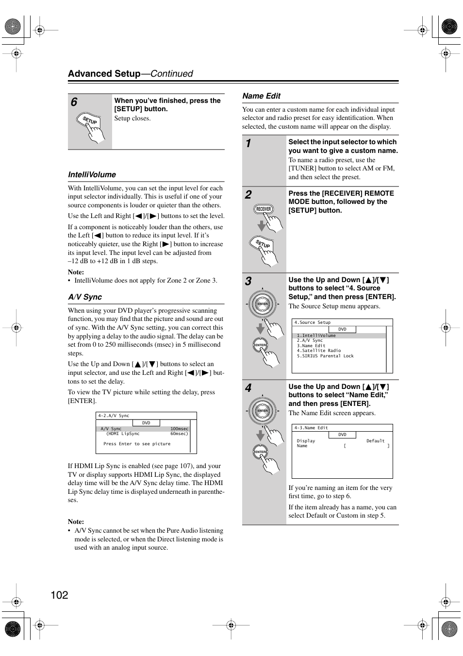 Advanced setup —continued | Onkyo PR-SC885 User Manual | Page 102 / 128
