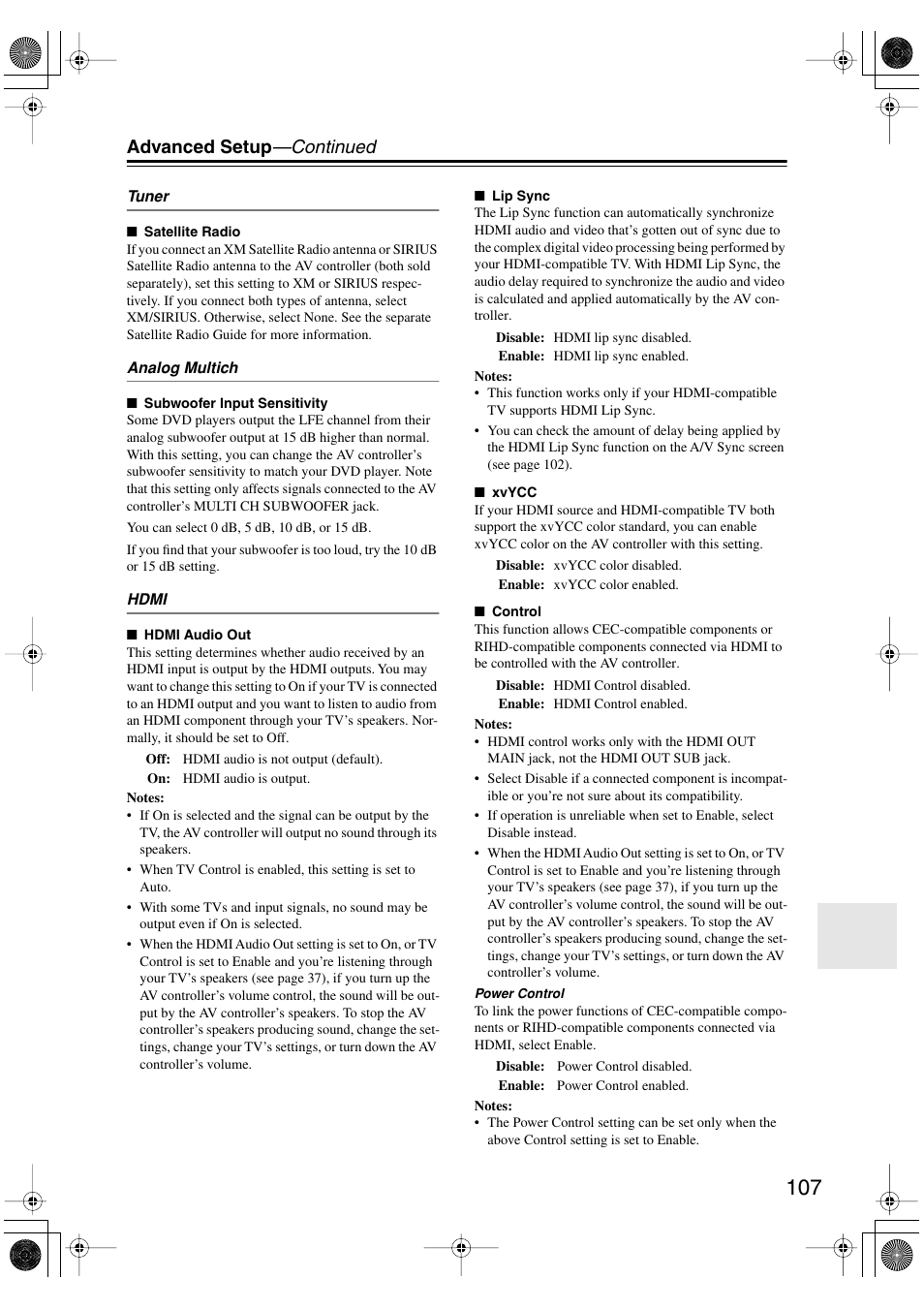 Advanced setup —continued | Onkyo PR-SC885 User Manual | Page 107 / 128