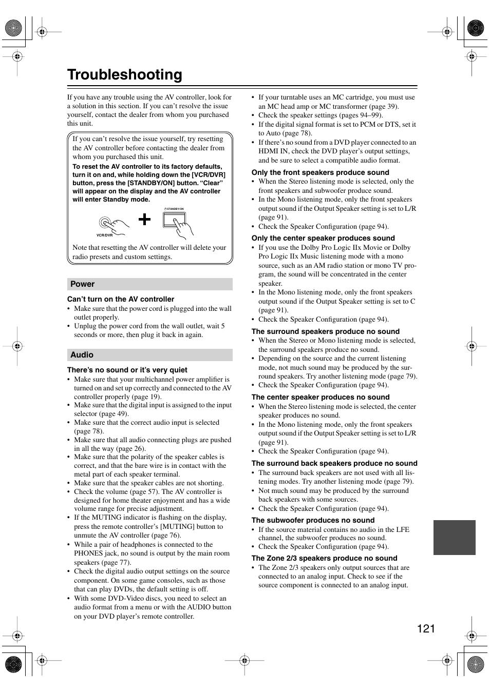 Troubleshooting | Onkyo PR-SC885 User Manual | Page 121 / 128