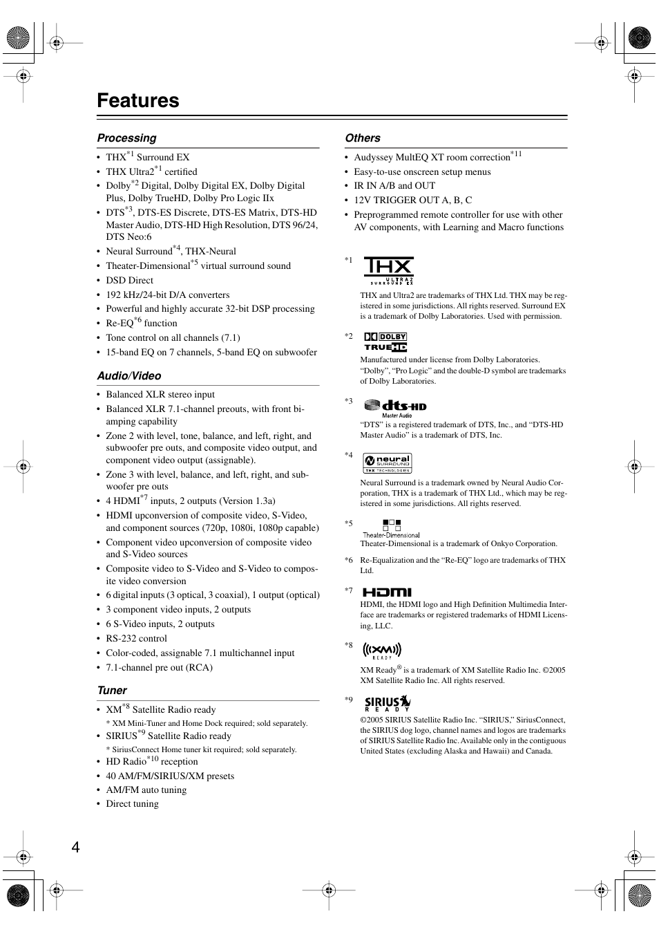 Features | Onkyo PR-SC885 User Manual | Page 4 / 128