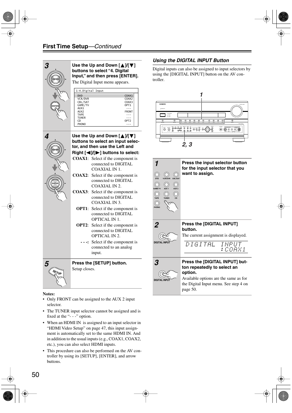 Utton (50), First time setup —continued | Onkyo PR-SC885 User Manual | Page 50 / 128