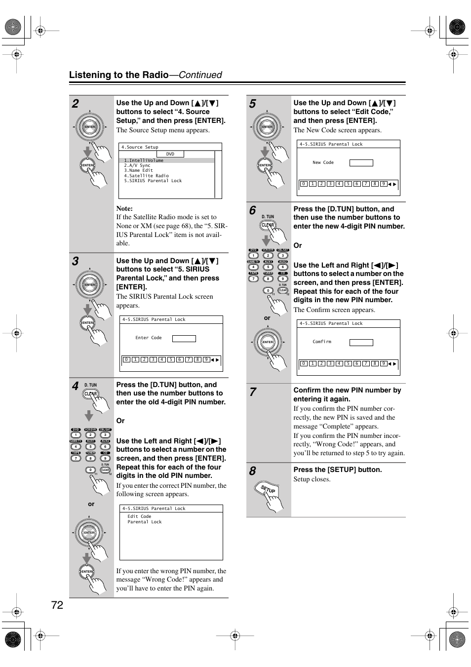 Listening to the radio —continued | Onkyo PR-SC885 User Manual | Page 72 / 128