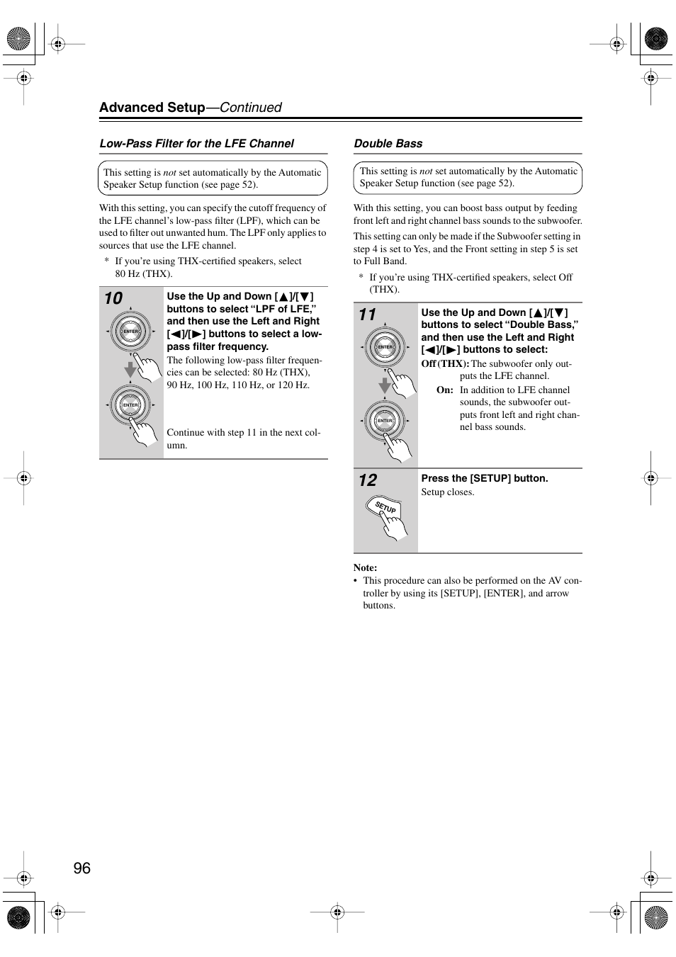 Advanced setup —continued | Onkyo PR-SC885 User Manual | Page 96 / 128