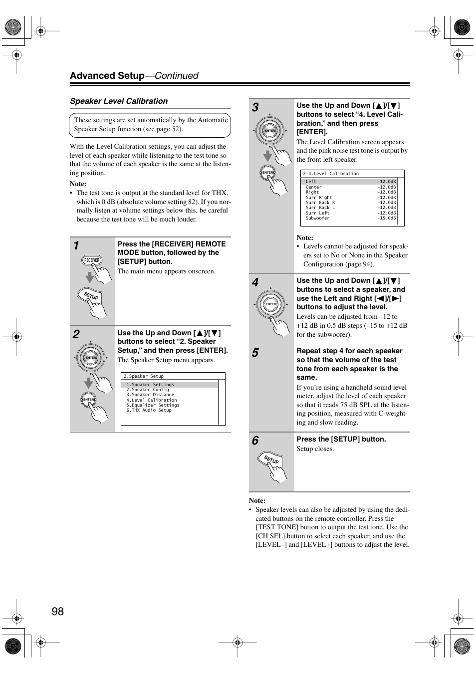 Advanced setup —continued | Onkyo PR-SC885 User Manual | Page 98 / 128